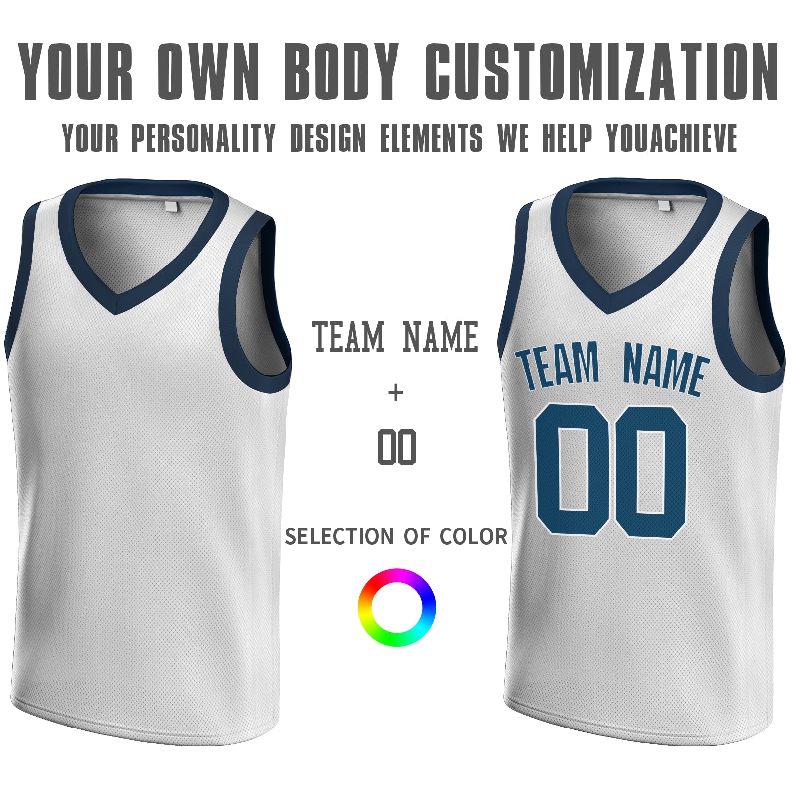 Custom White Blue-Old Gold V-Neck Rib-Knit Basketball Jersey