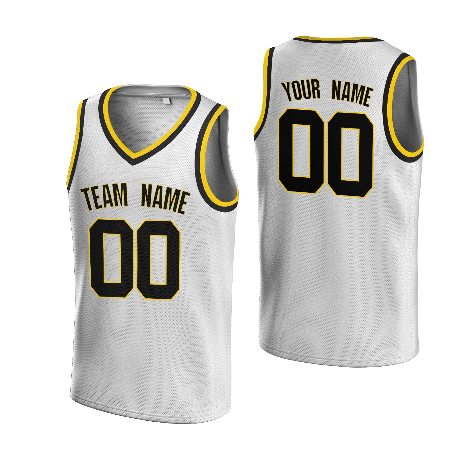 Custom White Blue-Old Gold V-Neck Rib-Knit Basketball Jersey