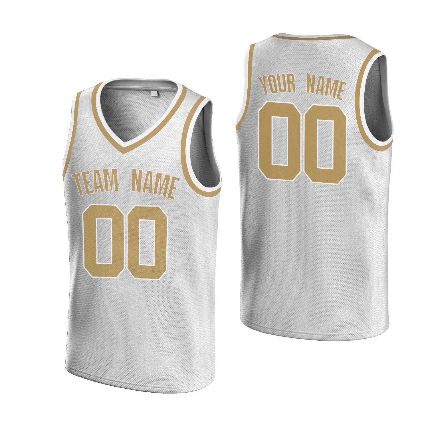 Custom White Blue-Old Gold V-Neck Rib-Knit Basketball Jersey