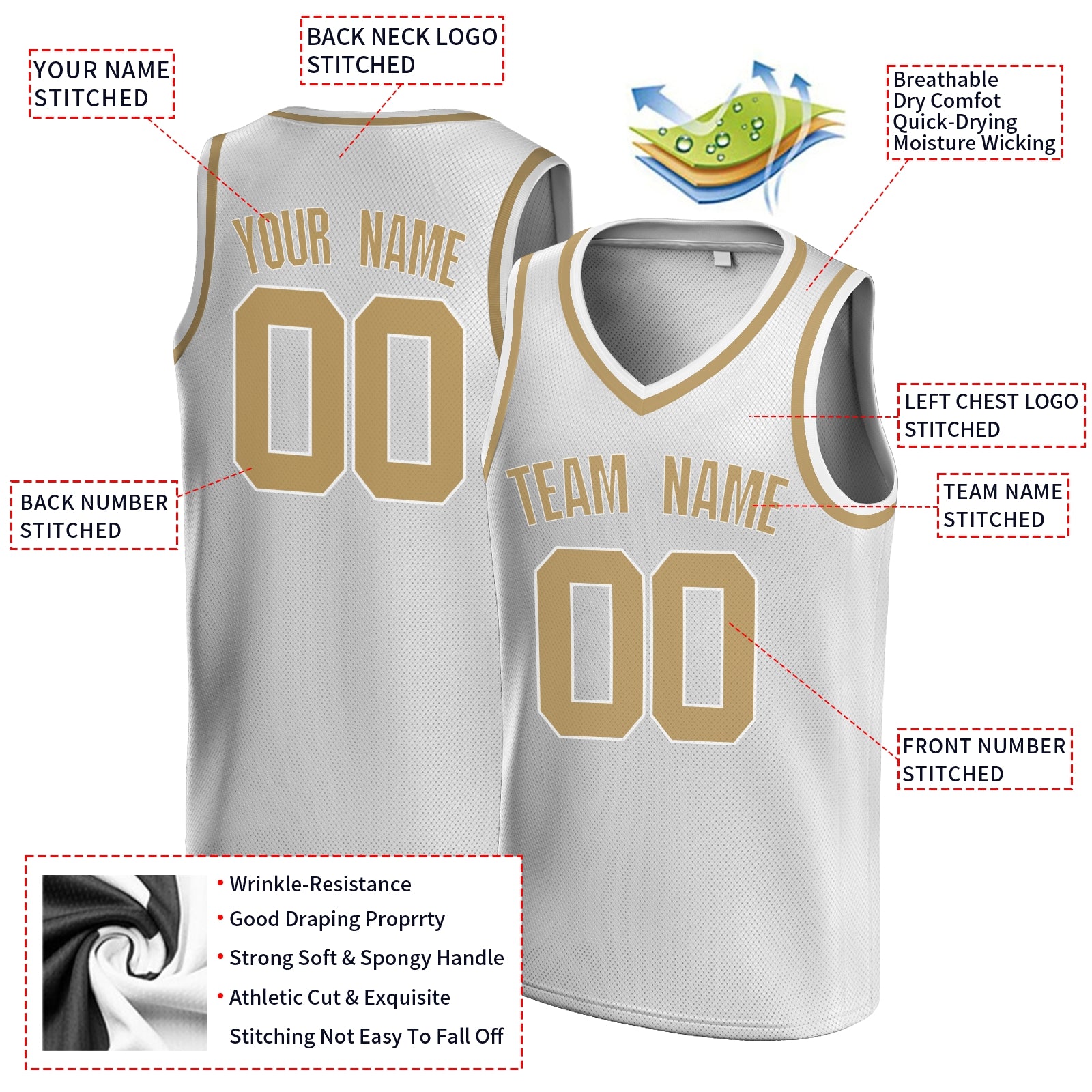 Custom White Blue-Old Gold V-Neck Rib-Knit Basketball Jersey