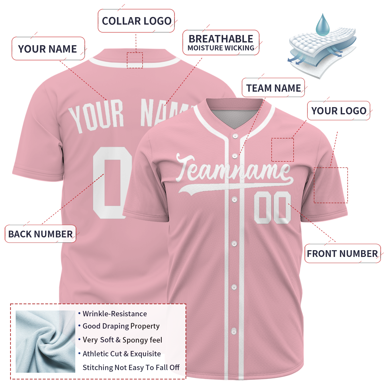 Custom Flesh Pink White Authentic Baseball Jersey