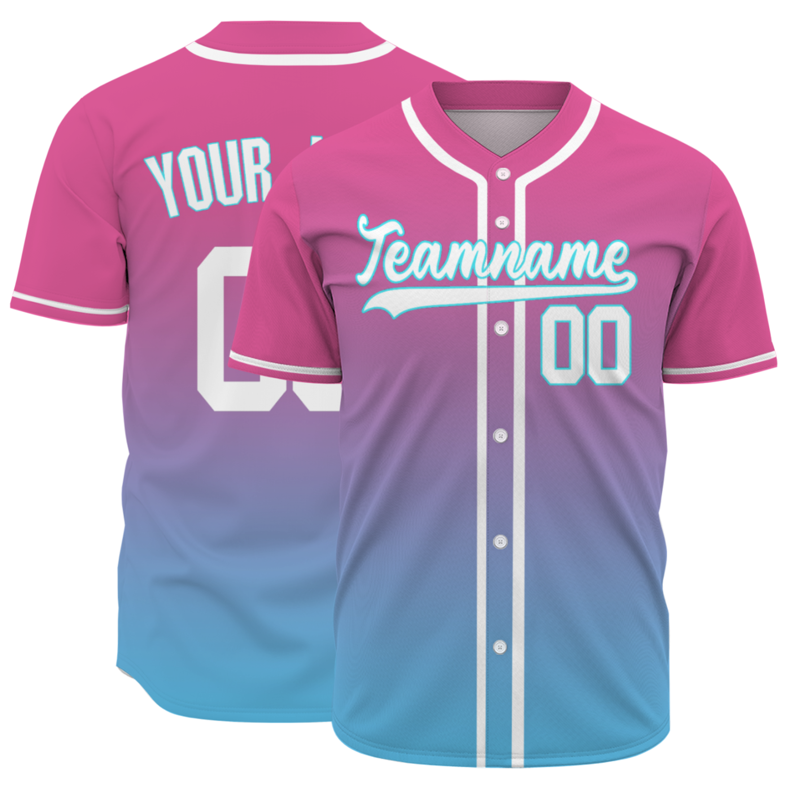 Custom Azure White-Black Authentic Fade Fashion Baseball Jersey