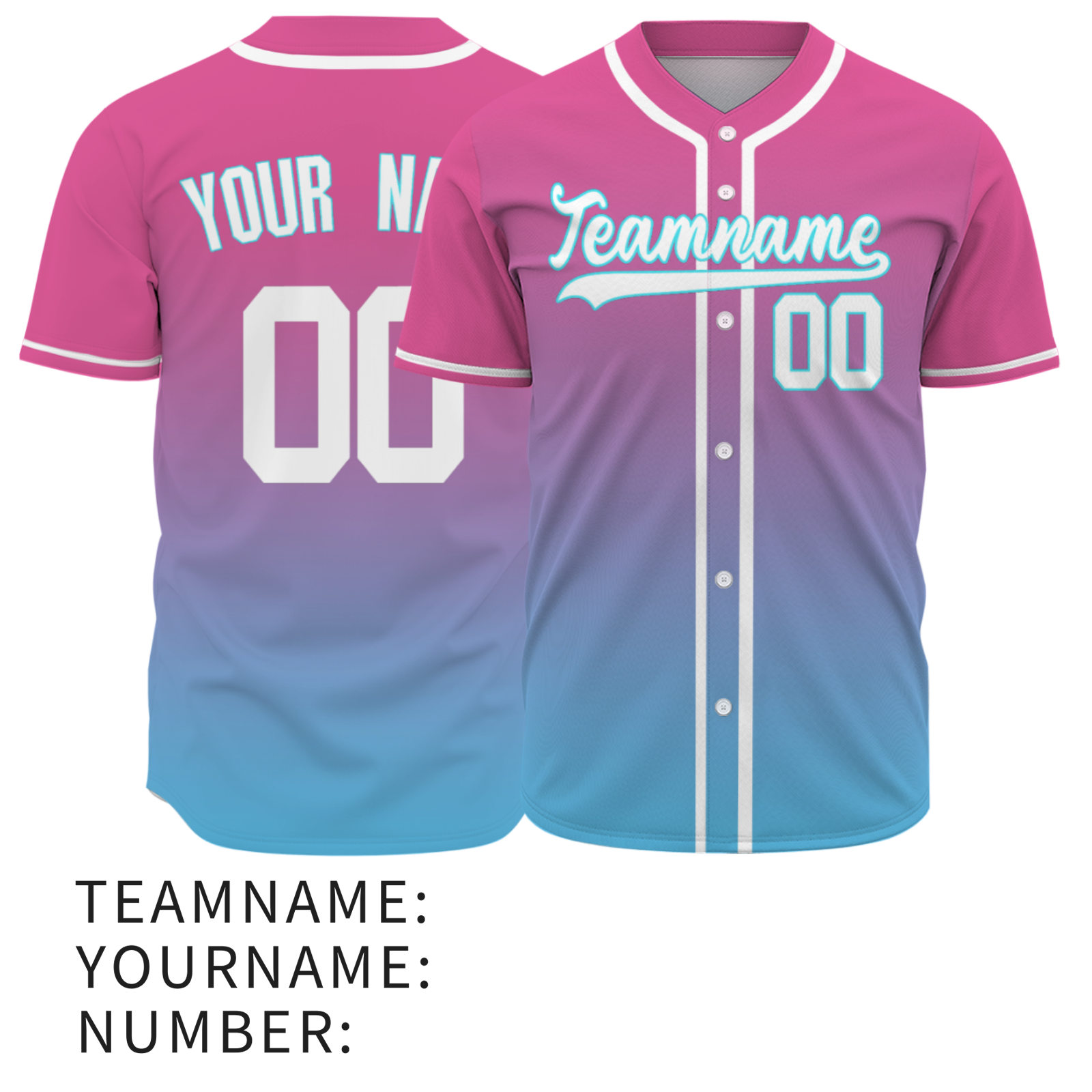 Custom Azure White-Black Authentic Fade Fashion Baseball Jersey