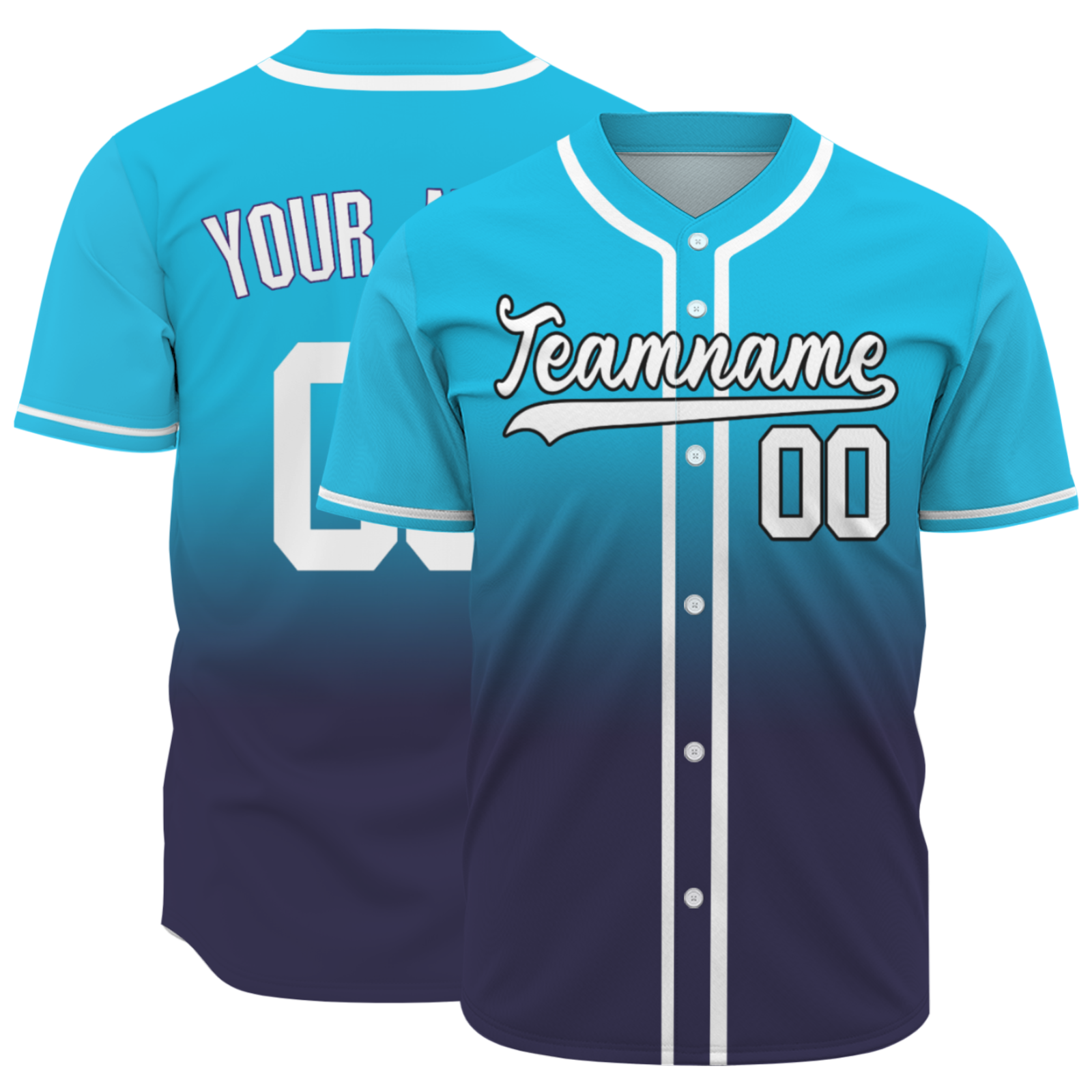 Custom Azure White-Black Authentic Fade Fashion Baseball Jersey