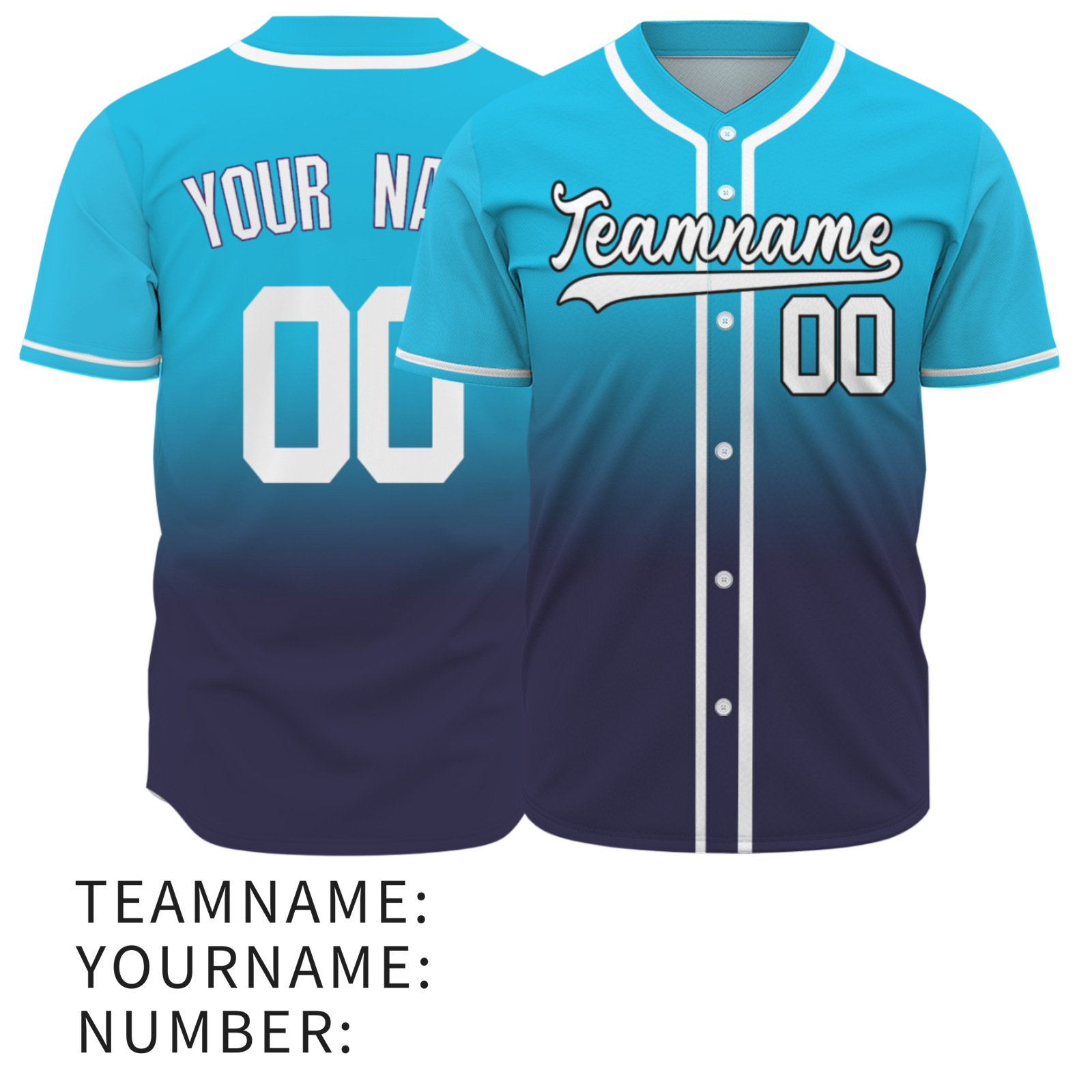 Custom Azure White-Black Authentic Fade Fashion Baseball Jersey