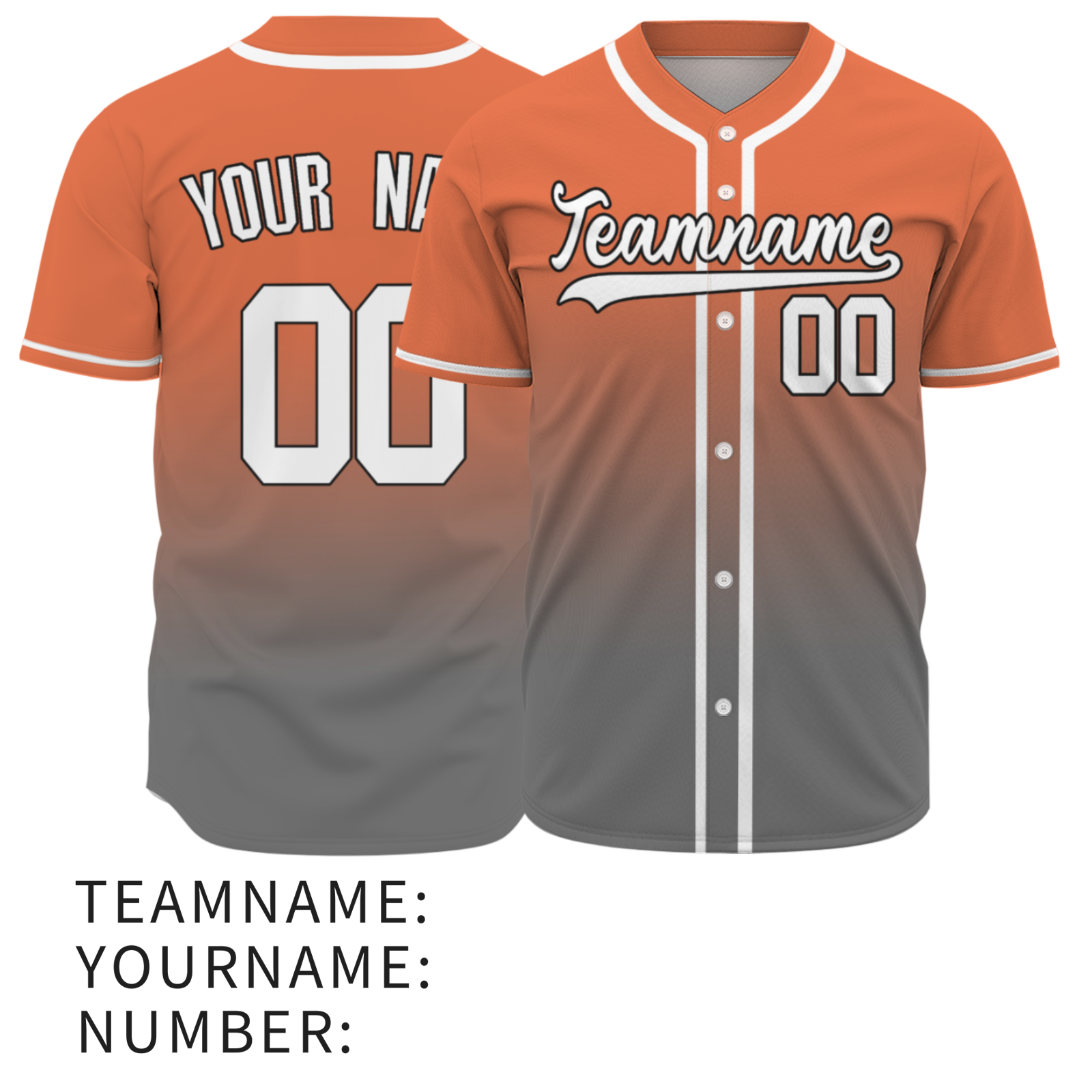 Custom Orange White-Black Authentic Fade Fashion Baseball Jersey