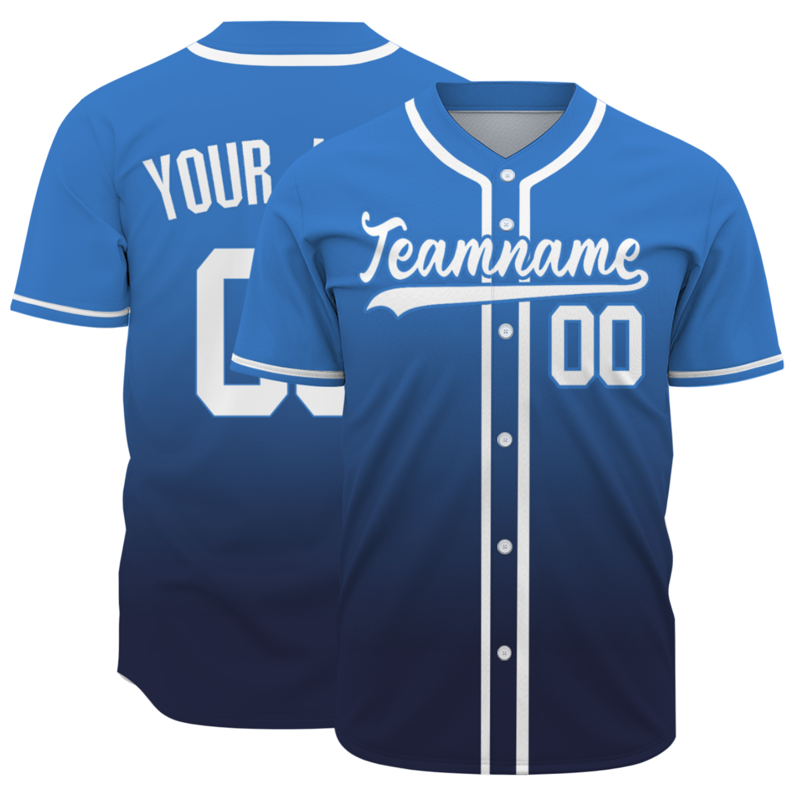 Custom Azure White-Black Authentic Fade Fashion Baseball Jersey