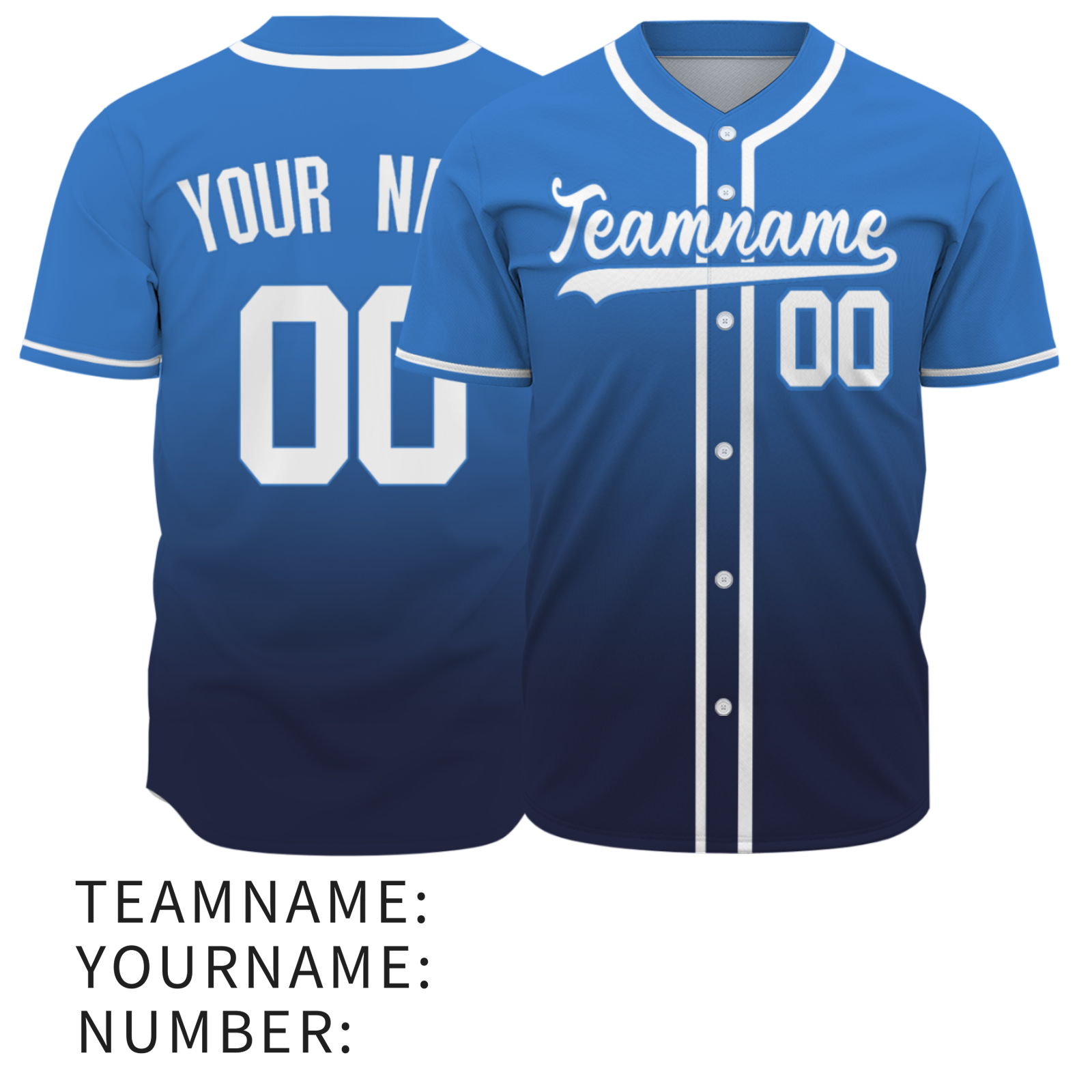 Custom Azure White-Black Authentic Fade Fashion Baseball Jersey