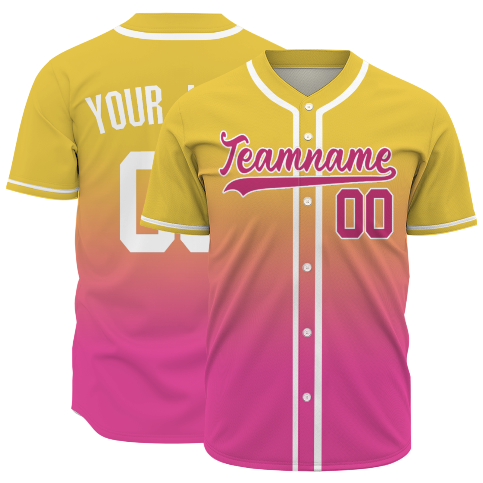 Custom Apricot Yellow Cerise-White Authentic Fade Fashion Baseball Jersey