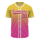 Custom Apricot Yellow Cerise-White Authentic Fade Fashion Baseball Jersey