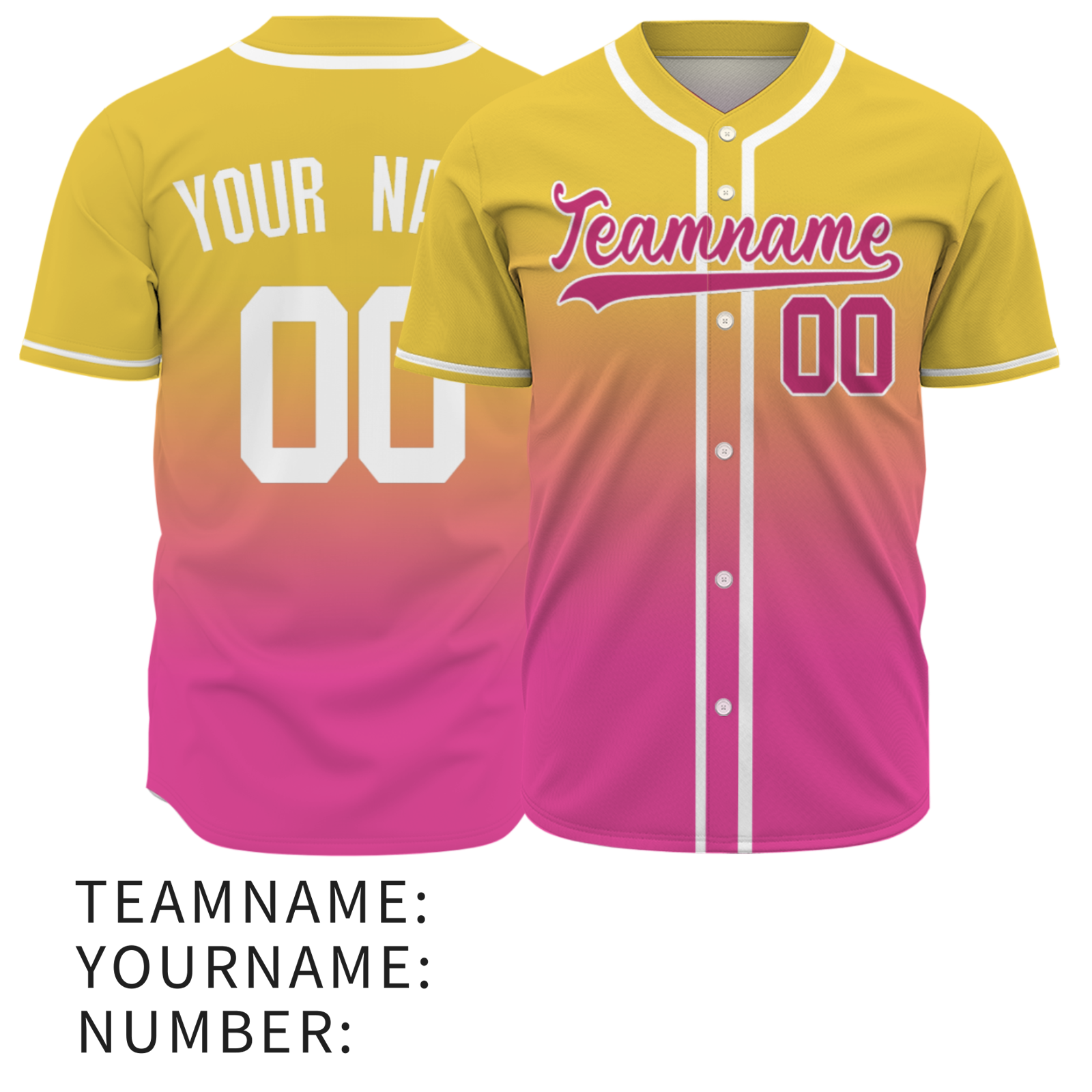 Custom Apricot Yellow Cerise-White Authentic Fade Fashion Baseball Jersey