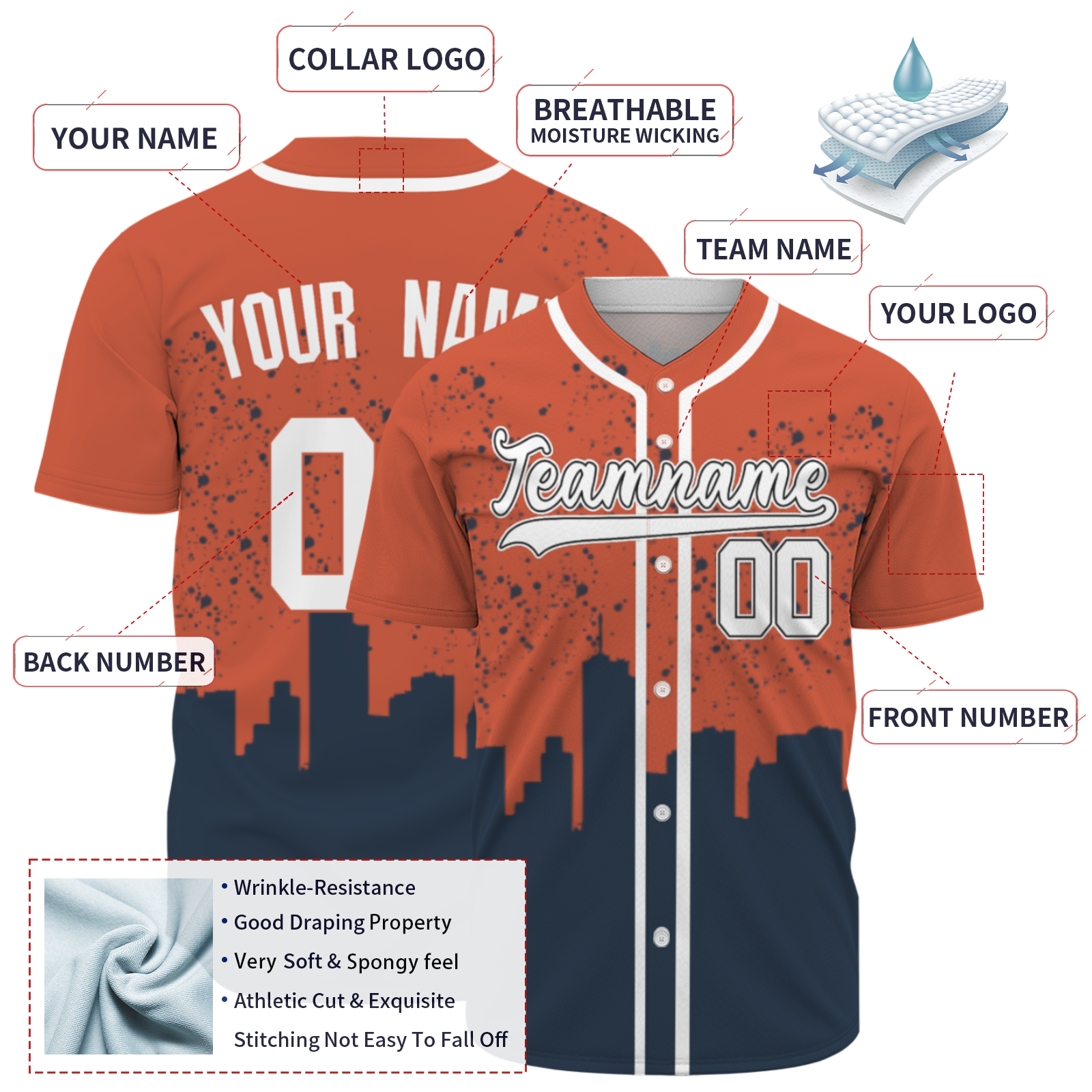 Custom Black Orange-White Authentic City's Reflection Baseball Jersey