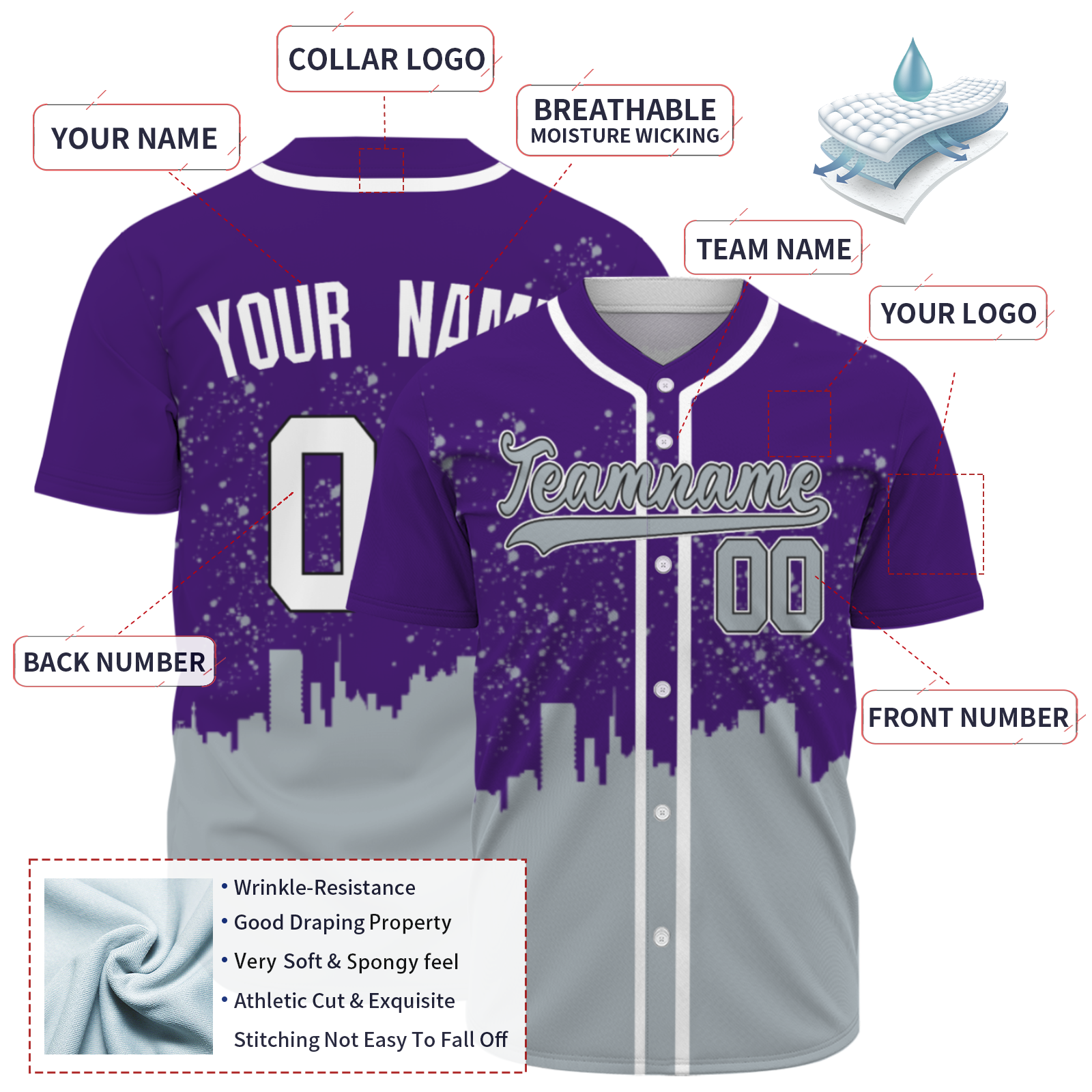 Custom Dark Purple Gray-White Authentic City's Reflection Baseball Jersey