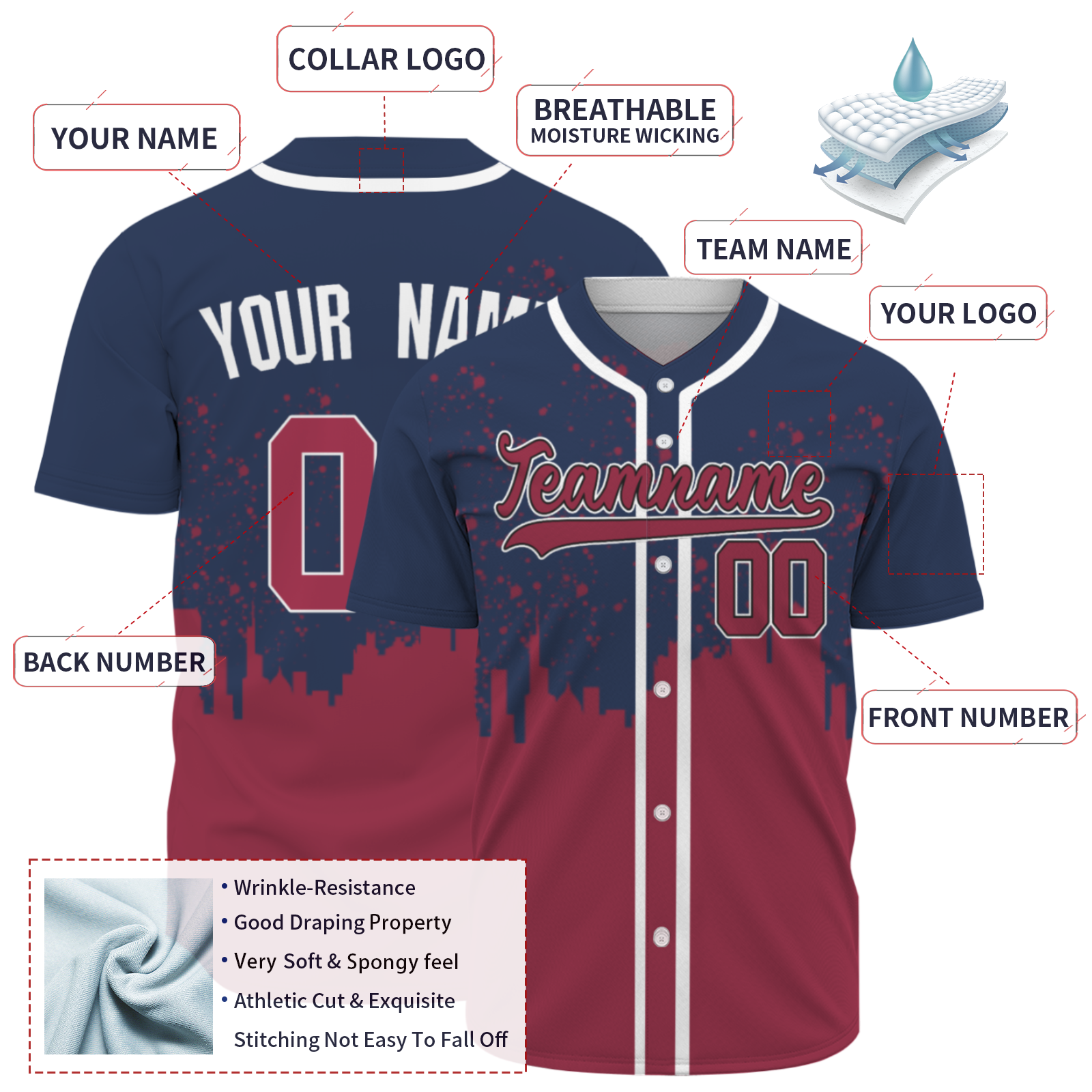 Custom Indigo Dark Red-White Authentic City's Reflection Baseball Jersey