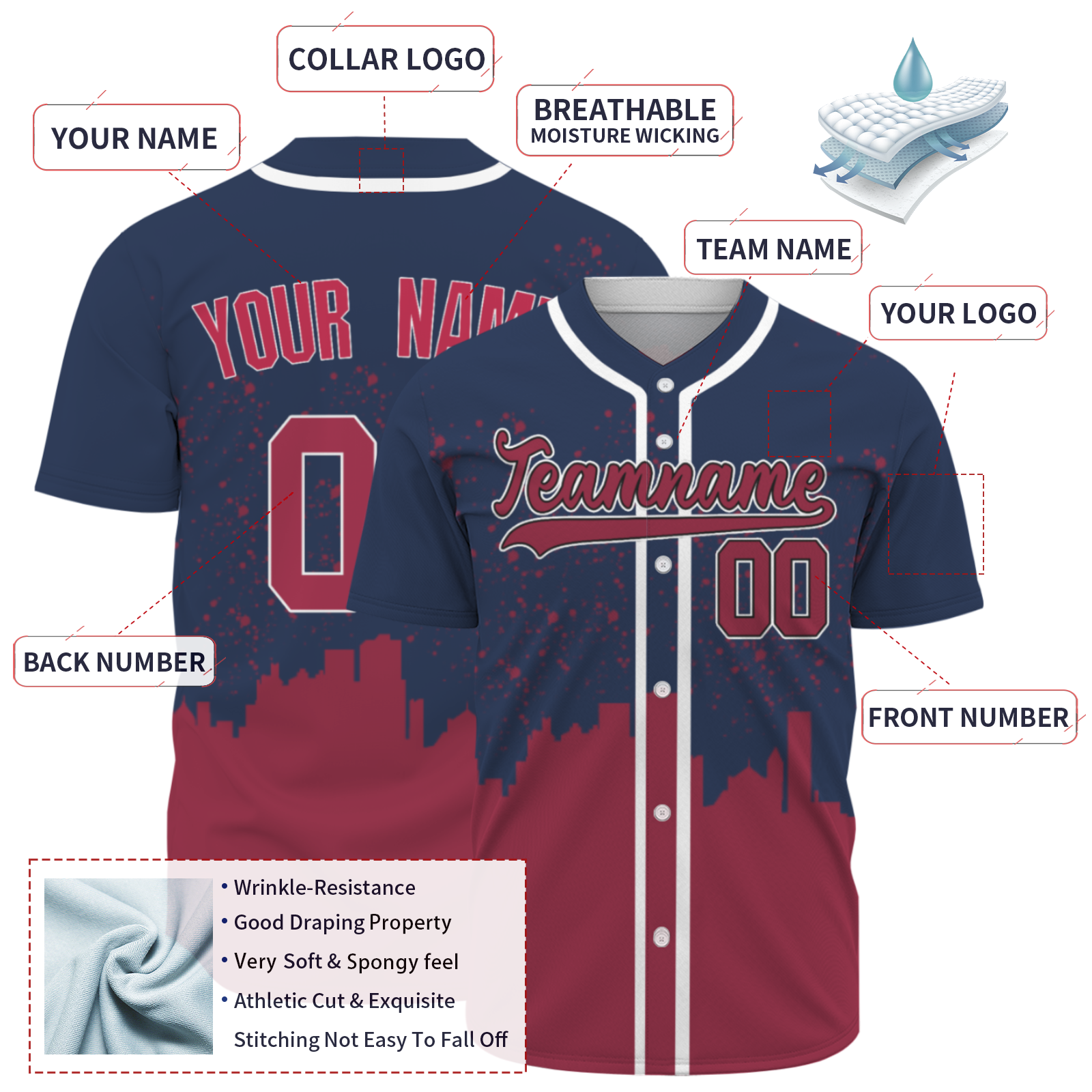 Custom Indigo Dark Red-White Authentic City's Reflection Baseball Jersey