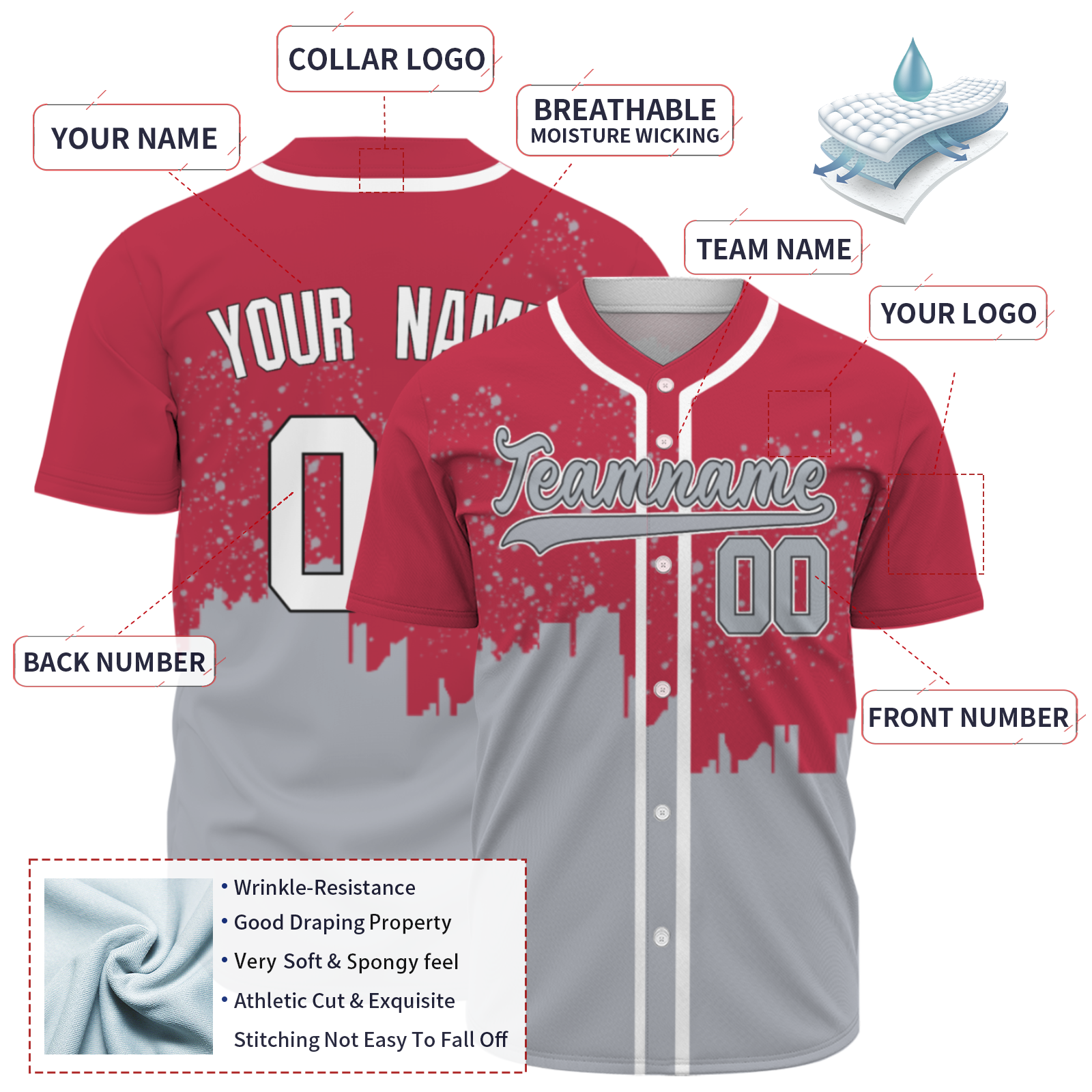 Custom Red Gray-White Authentic City's Reflection Baseball Jersey