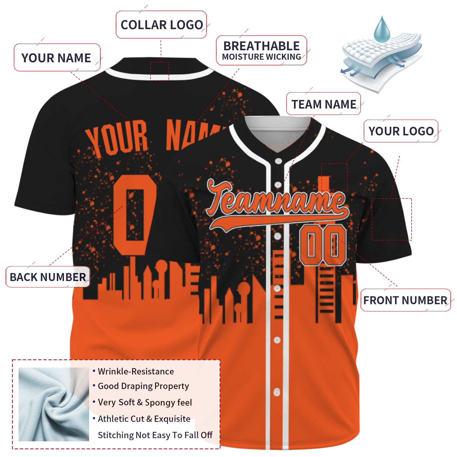 Custom Black Orange-White Authentic City's Reflection Baseball Jersey