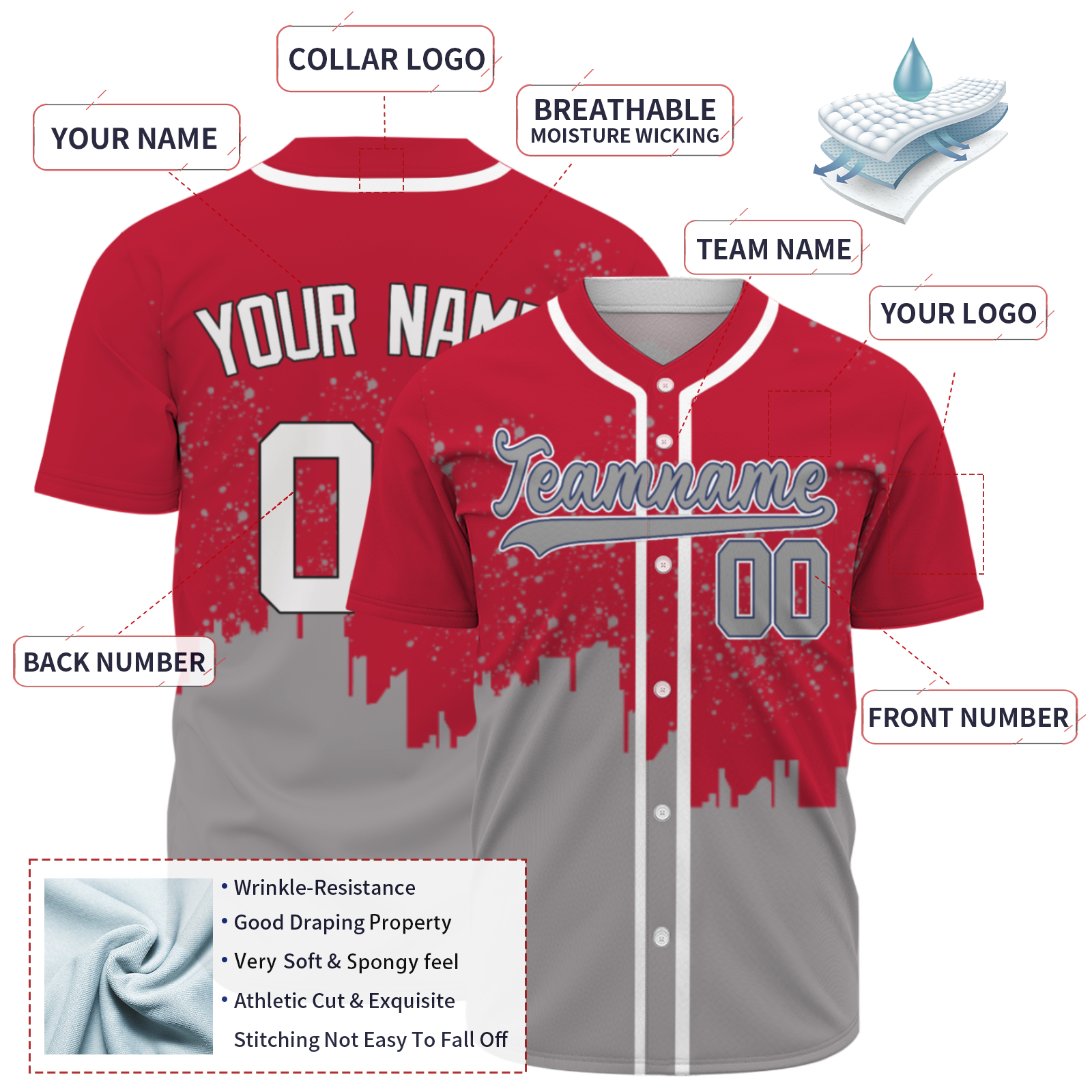 Custom Red Gray-White Authentic City's Reflection Baseball Jersey