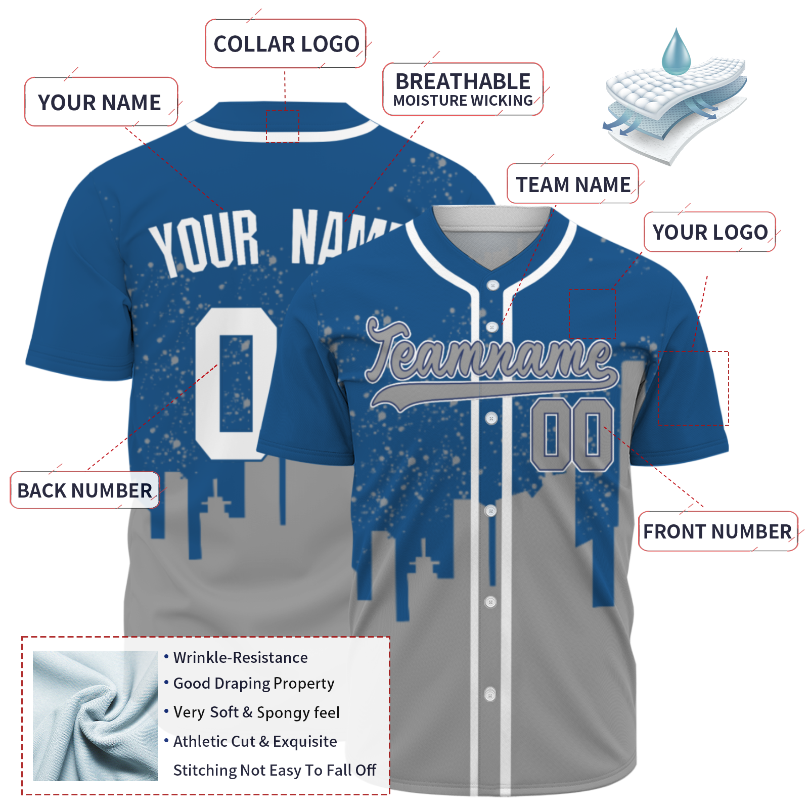 Custom Cobalt Blue Gray-White Authentic City's Reflection Baseball Jersey