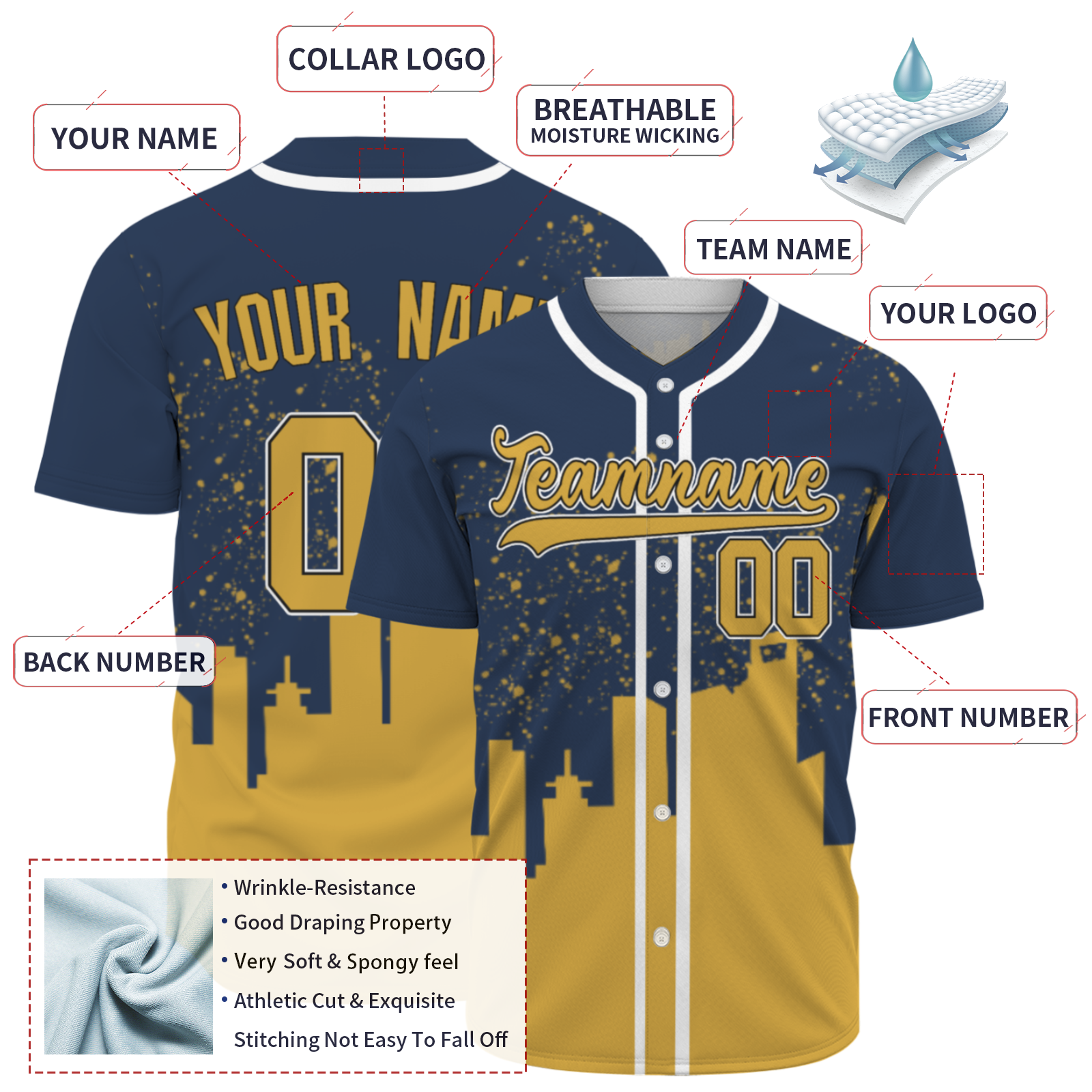 Custom Dark Blue Yellow-White Authentic City's Reflection Baseball Jersey