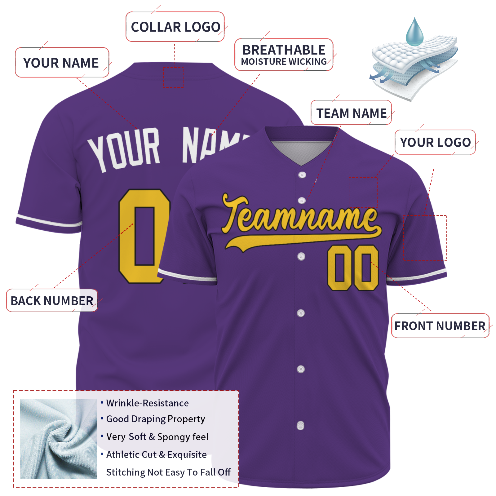 Custom Purple Yellow-Black Authentic Baseball Jersey