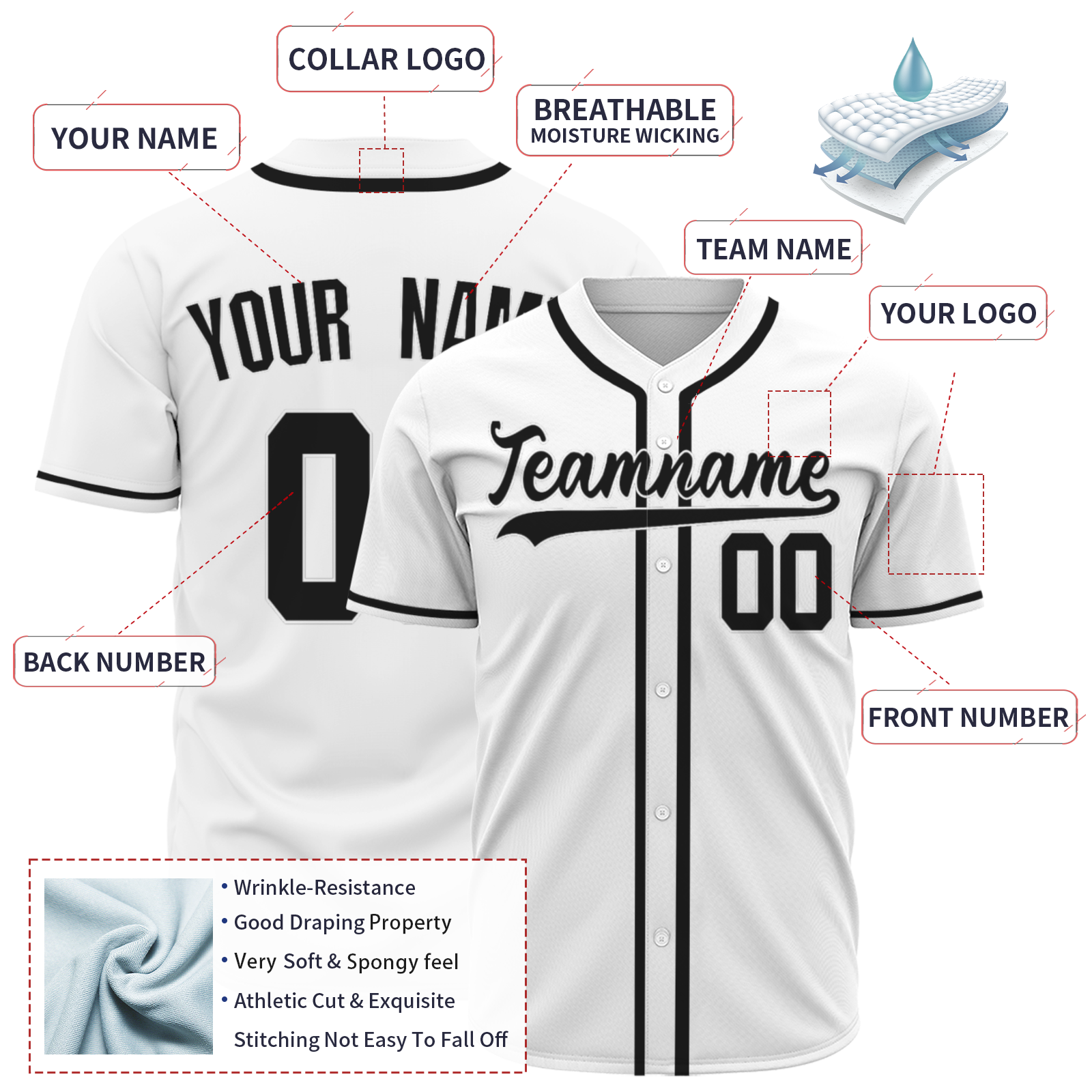 Custom White Black-White Authentic Baseball Jersey