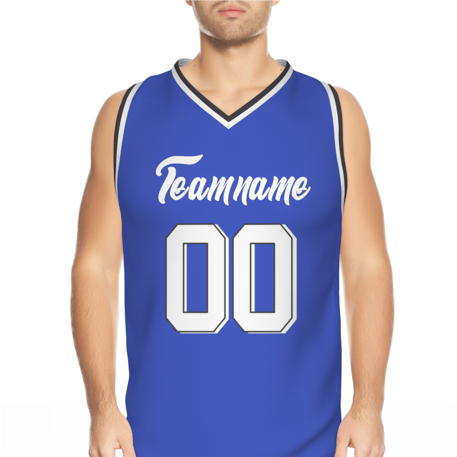 Custom Ultra Marine White-Black 3D Authentic V-Neck Basketball Jersey