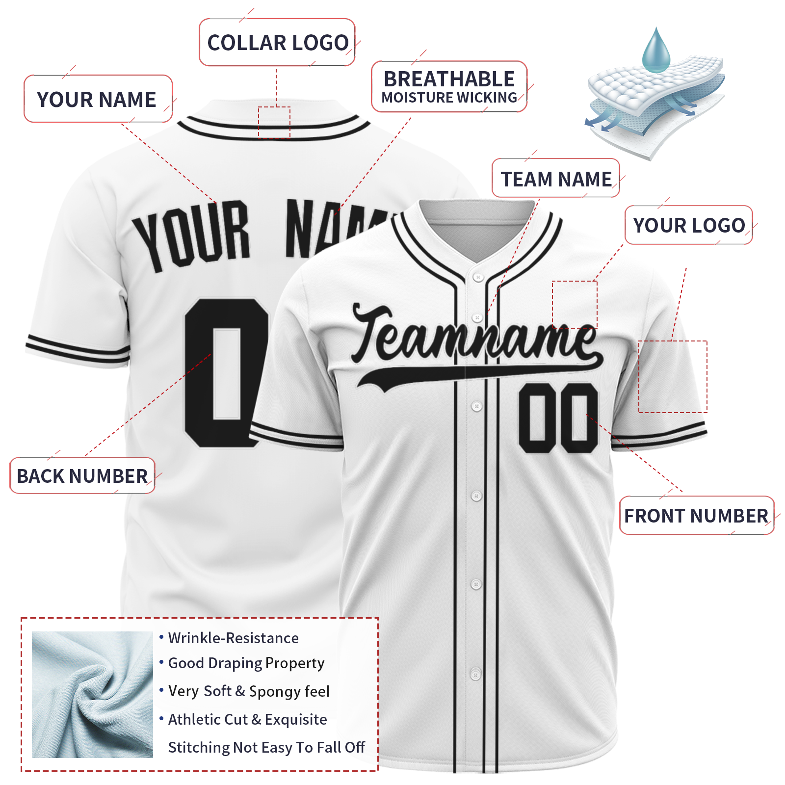 Custom White Black-White Authentic Baseball Jersey