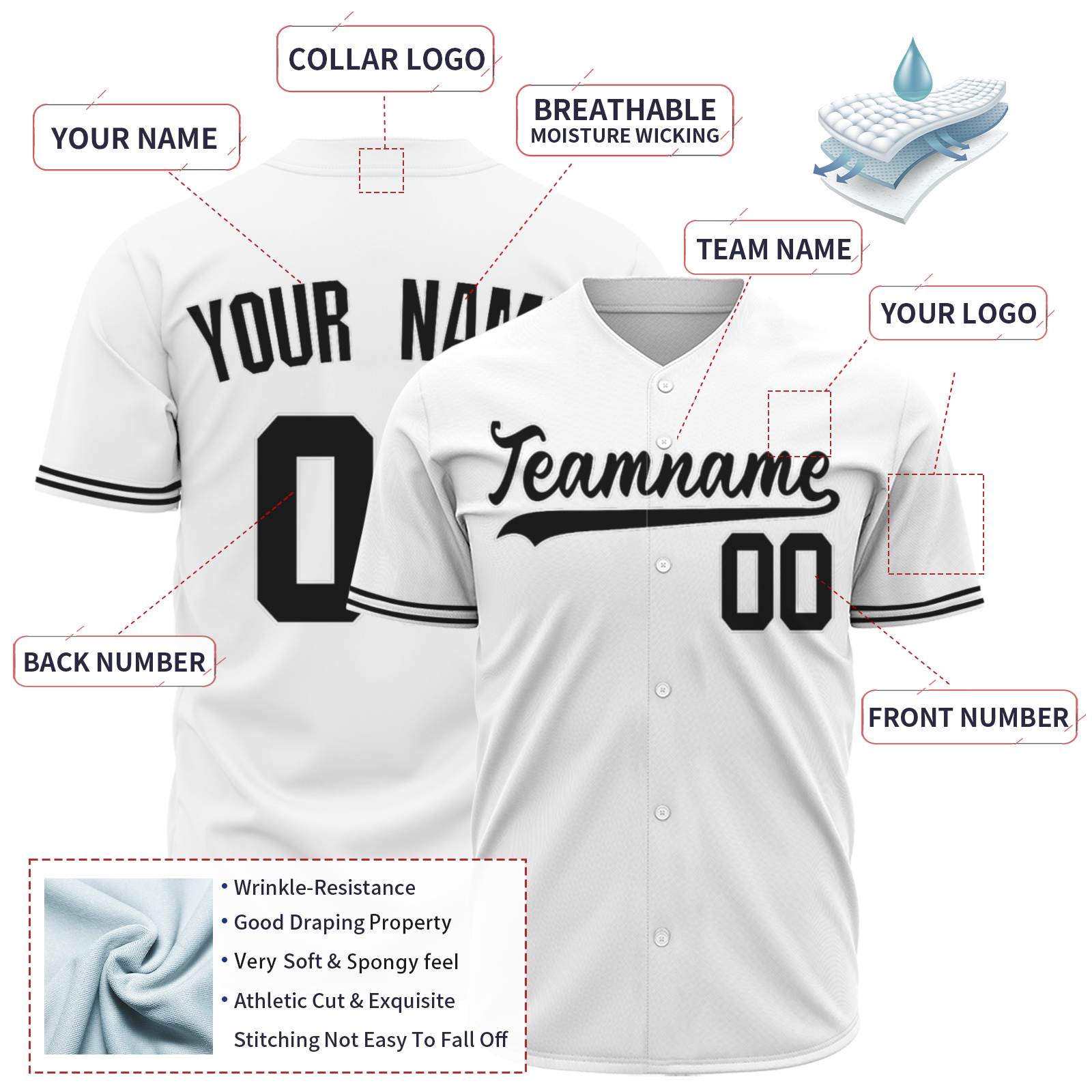 Custom White Black-White Authentic Baseball Jersey