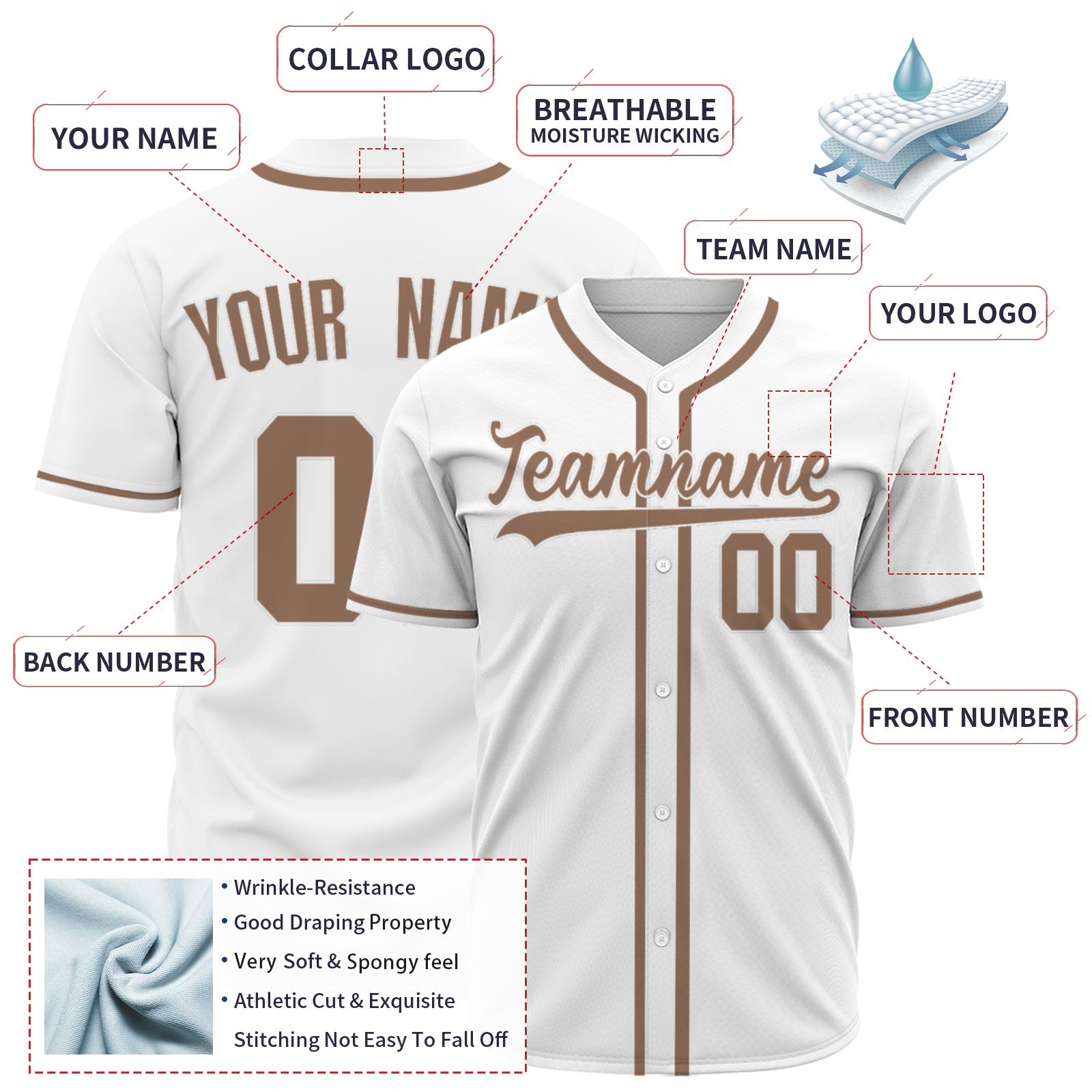 Custom White Yellowish Brown-White Authentic Baseball Jersey