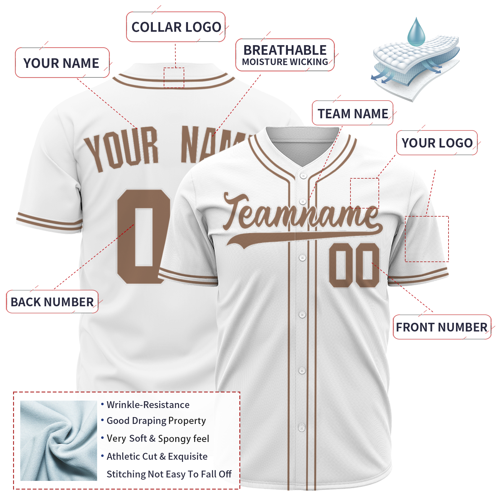 Custom White Yellowish Brown-White Authentic Baseball Jersey