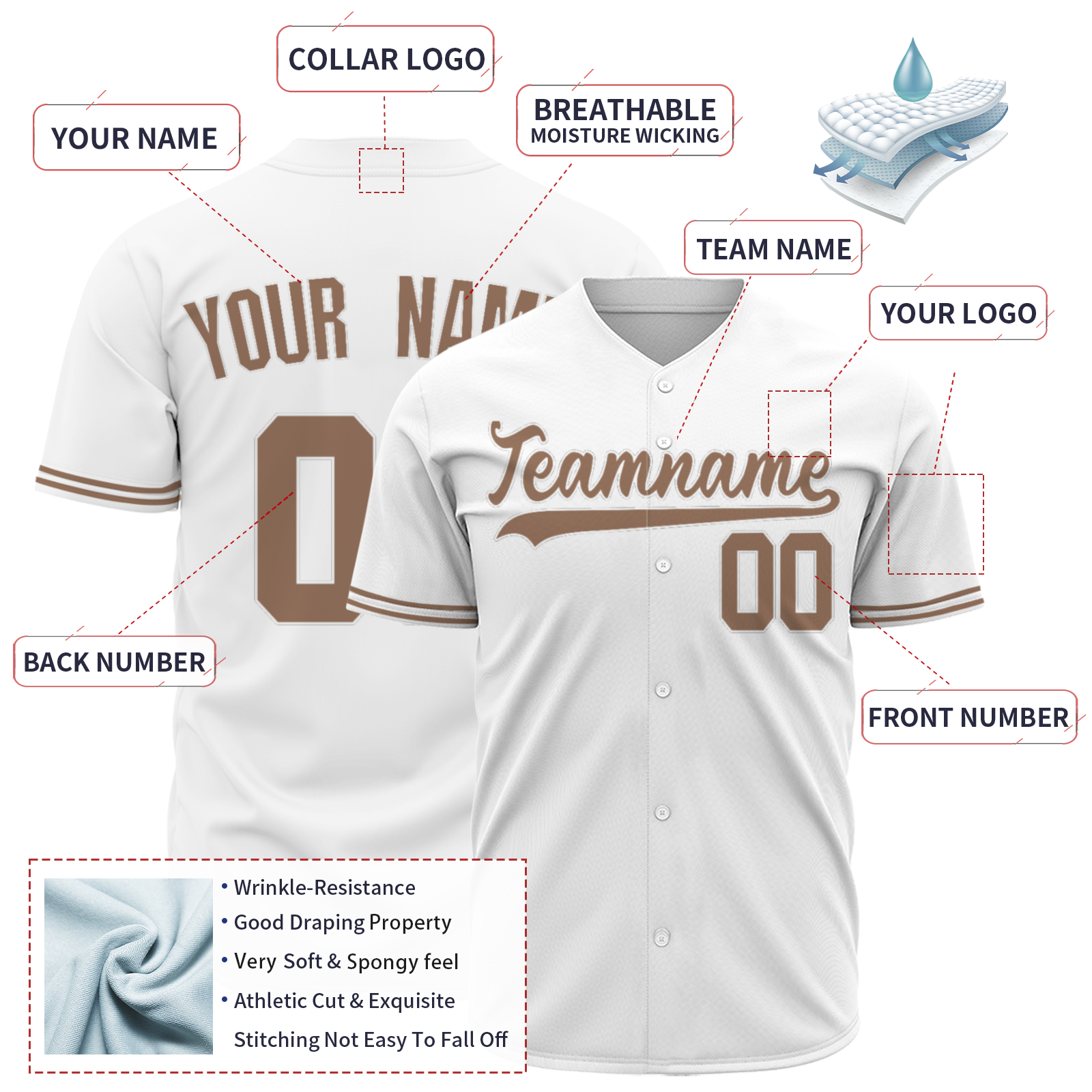 Custom White Yellowish Brown-White Authentic Baseball Jersey