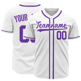 Custom White Purple-White Authentic Baseball Jersey