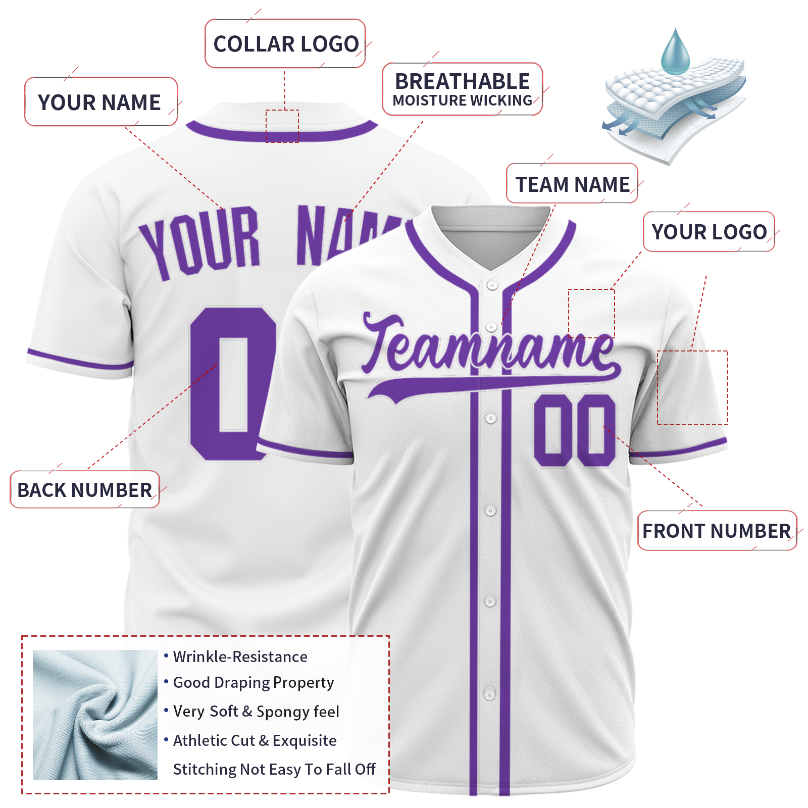 Custom White Purple-White Authentic Baseball Jersey