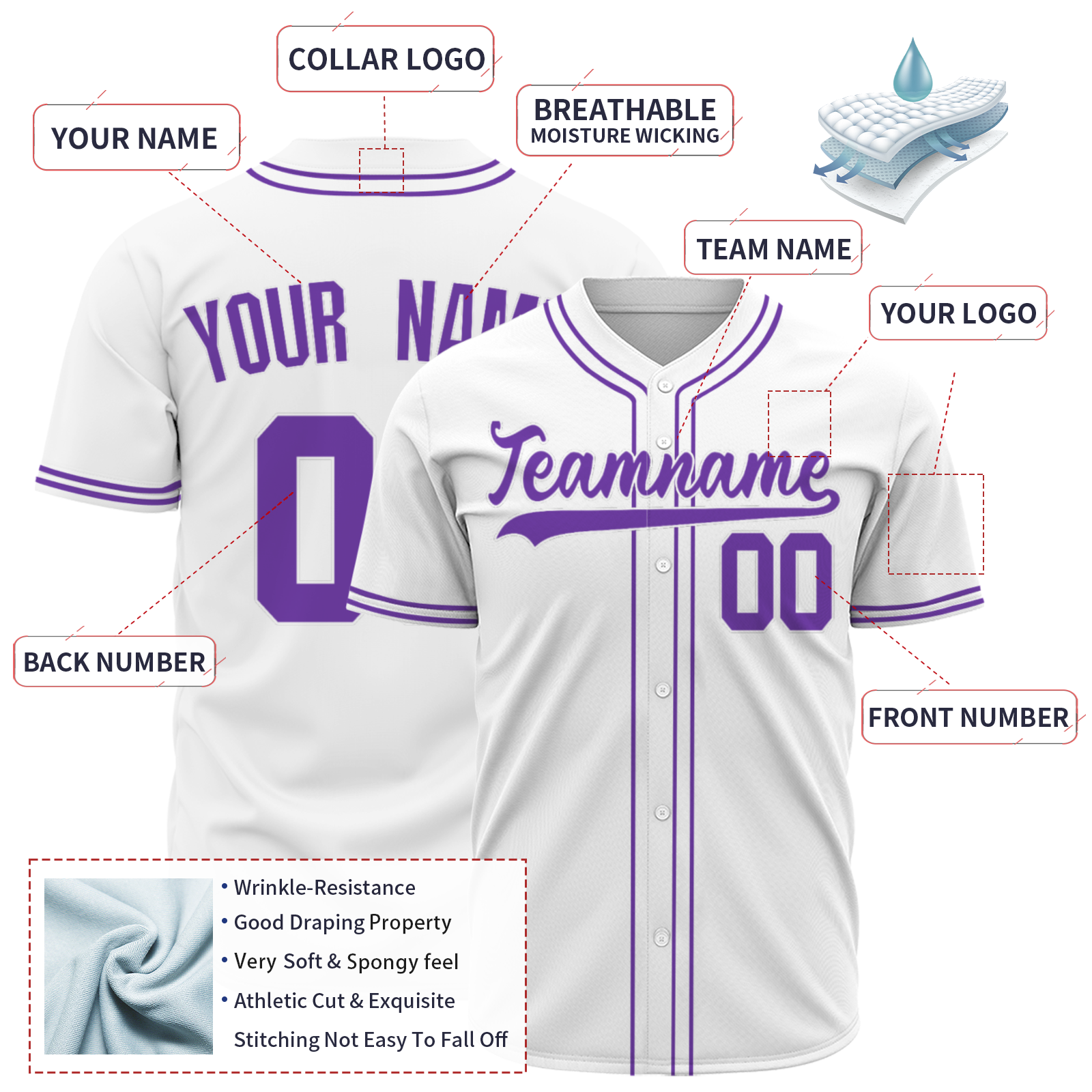 Custom White Purple-White Authentic Baseball Jersey