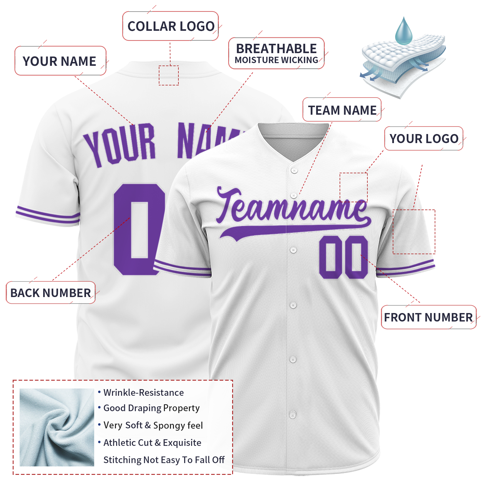 Custom White Purple-White Authentic Baseball Jersey