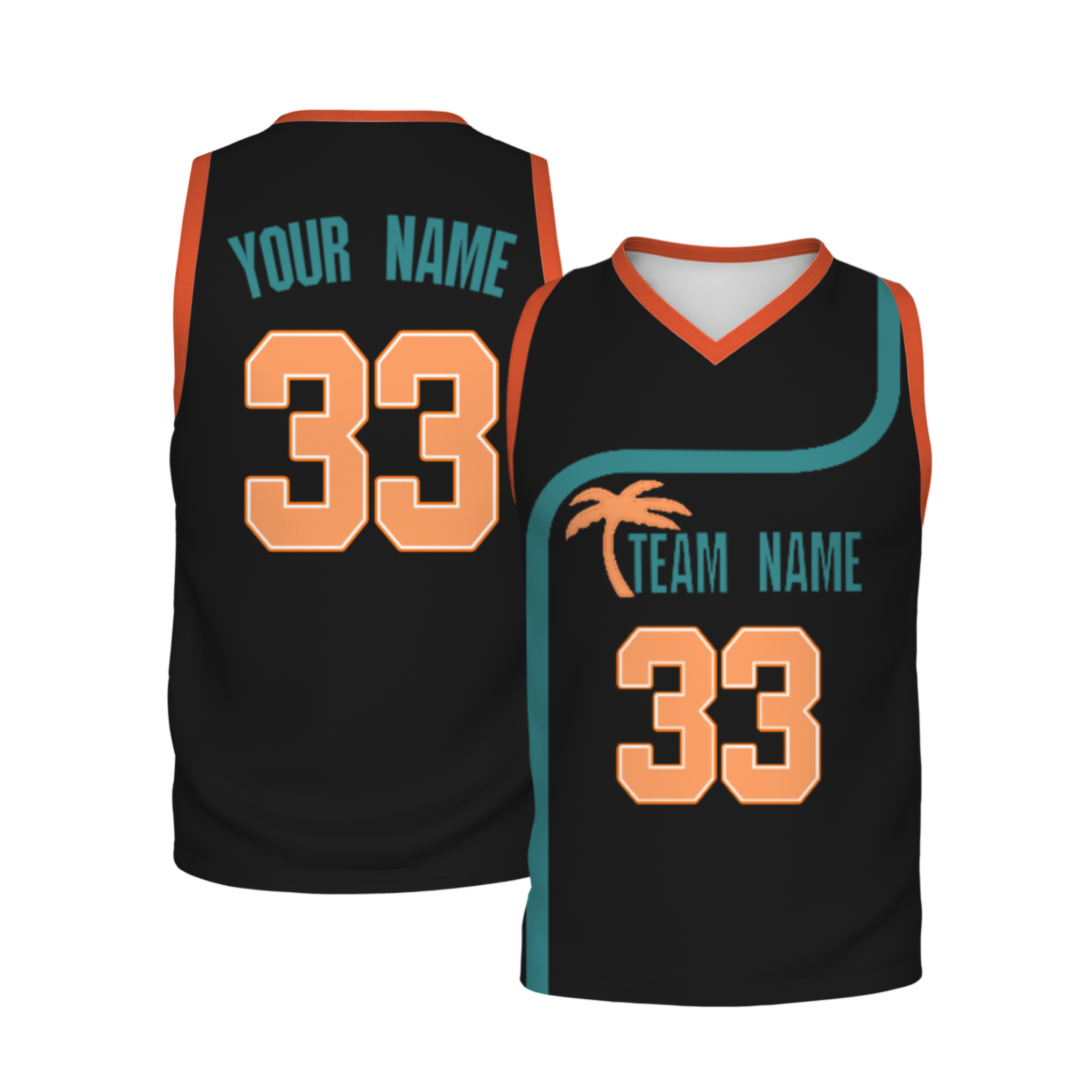 Custom Turquoise White Orange Authentic Coconut Tree Basketball Jersey