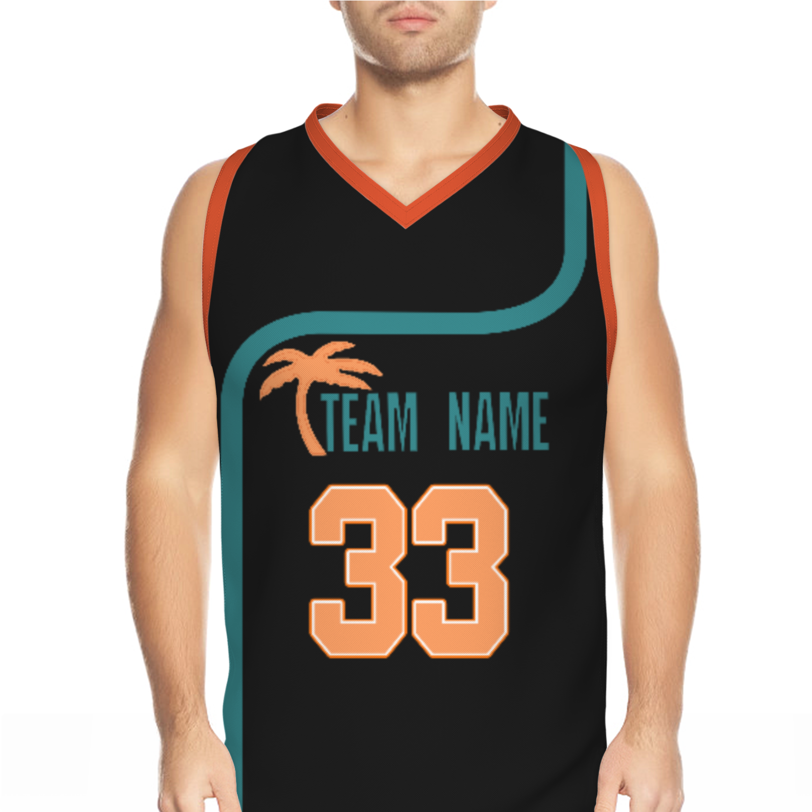 Custom Turquoise White Orange Authentic Coconut Tree Basketball Jersey