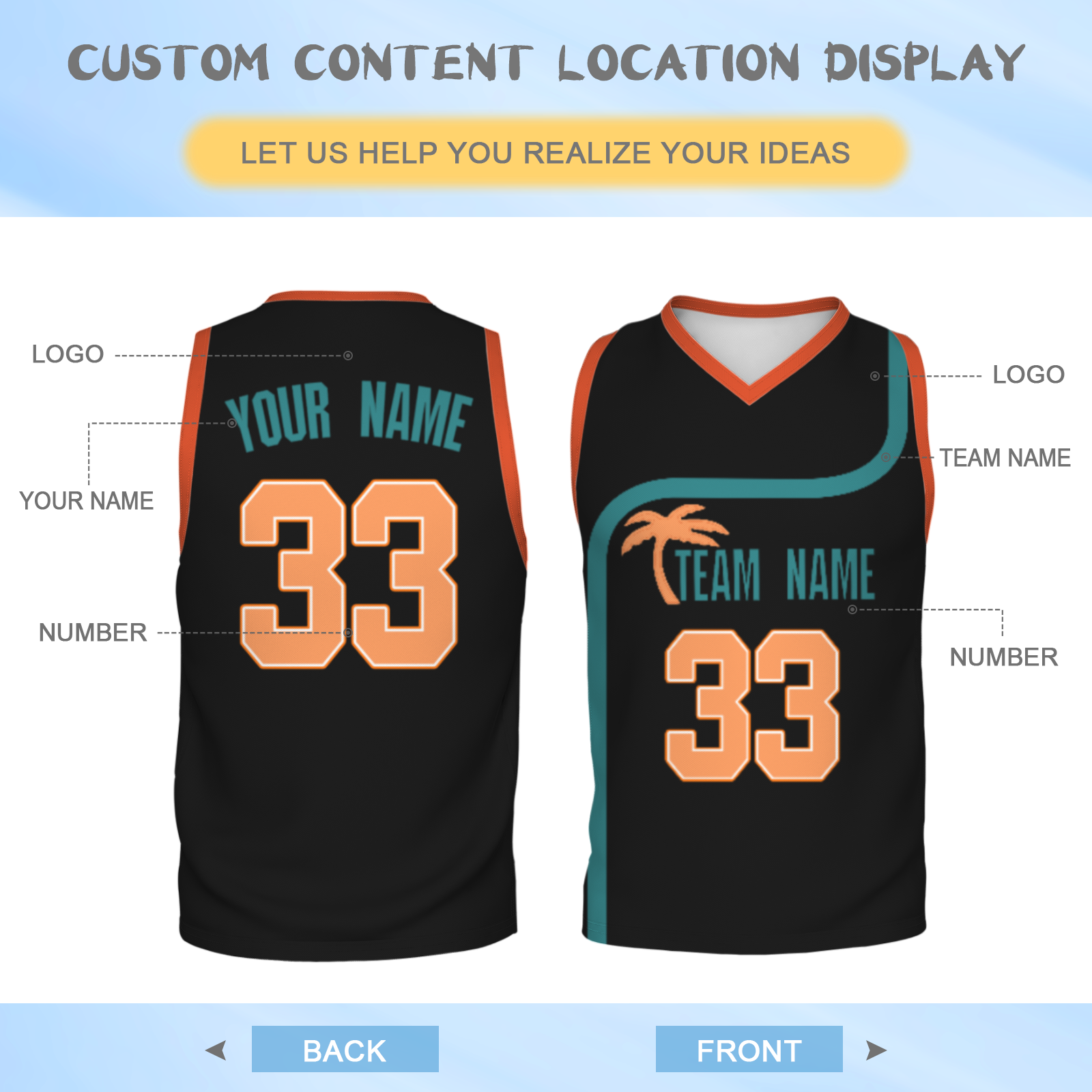 Custom Turquoise White Orange Authentic Coconut Tree Basketball Jersey