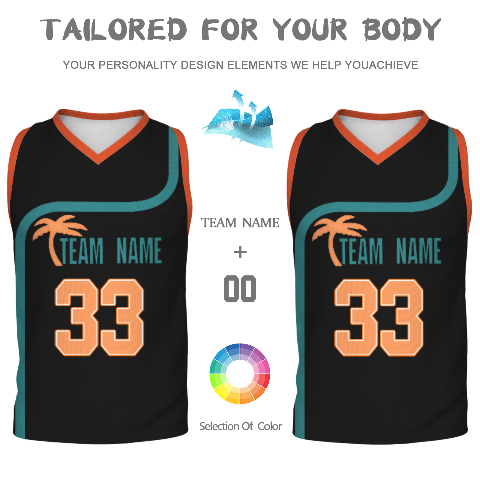 Custom Turquoise White Orange Authentic Coconut Tree Basketball Jersey