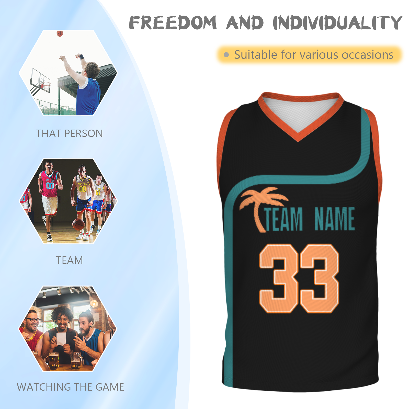 Custom Turquoise White Orange Authentic Coconut Tree Basketball Jersey