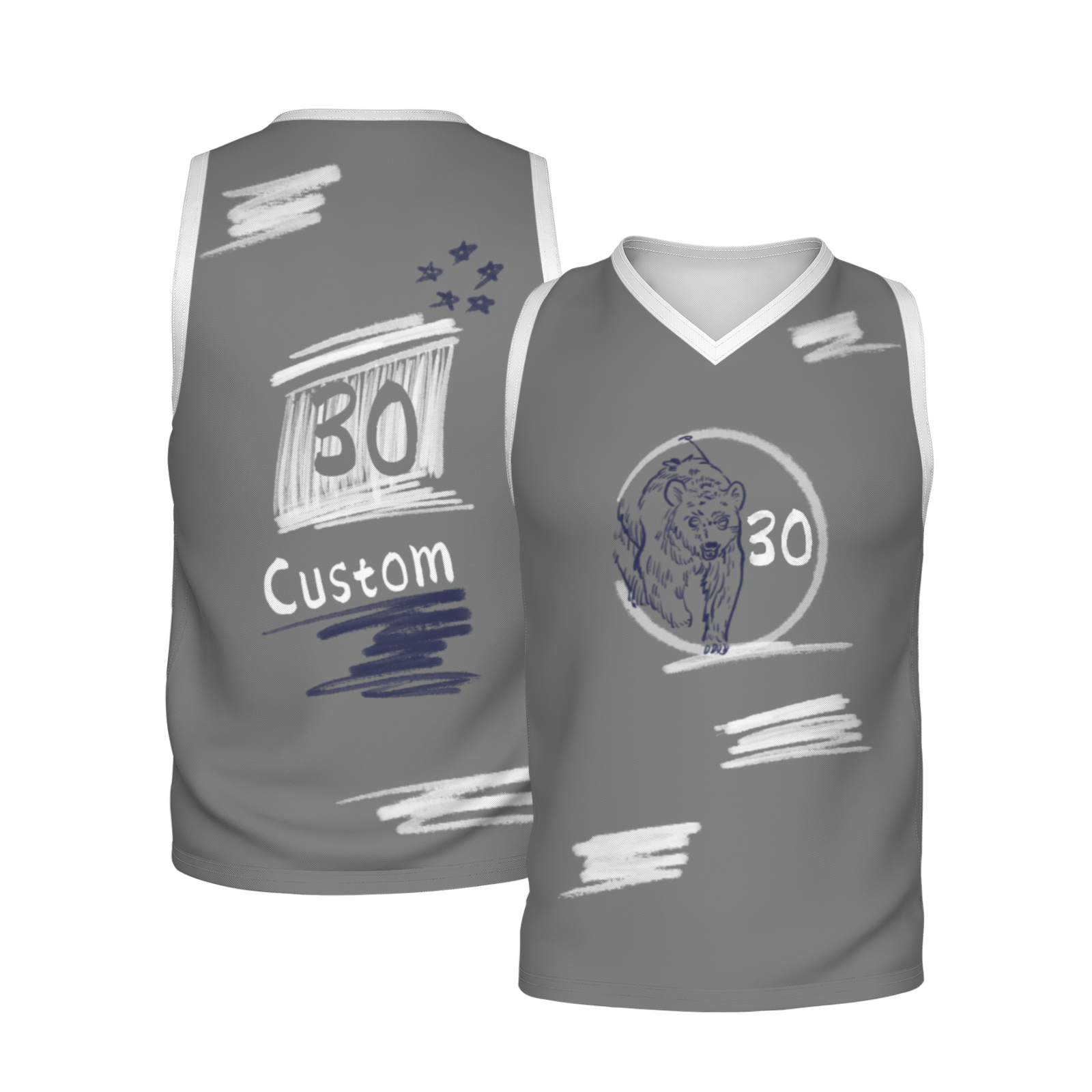 Custom Blue Chinese Painting Horse V-Neck Basketball Jersey