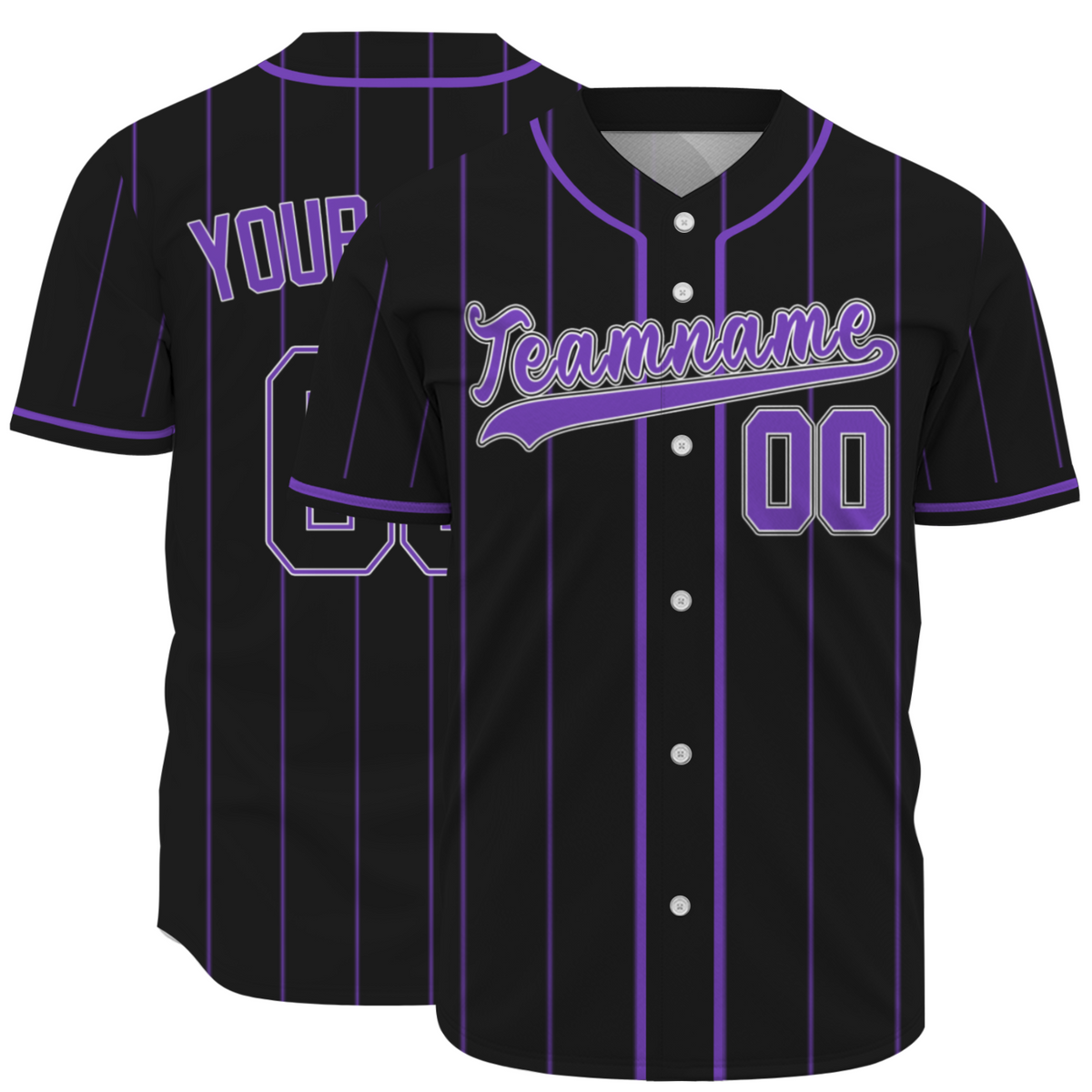 Custom Black Purple Pinstrip Purple-White Authentic Baseball Jersey