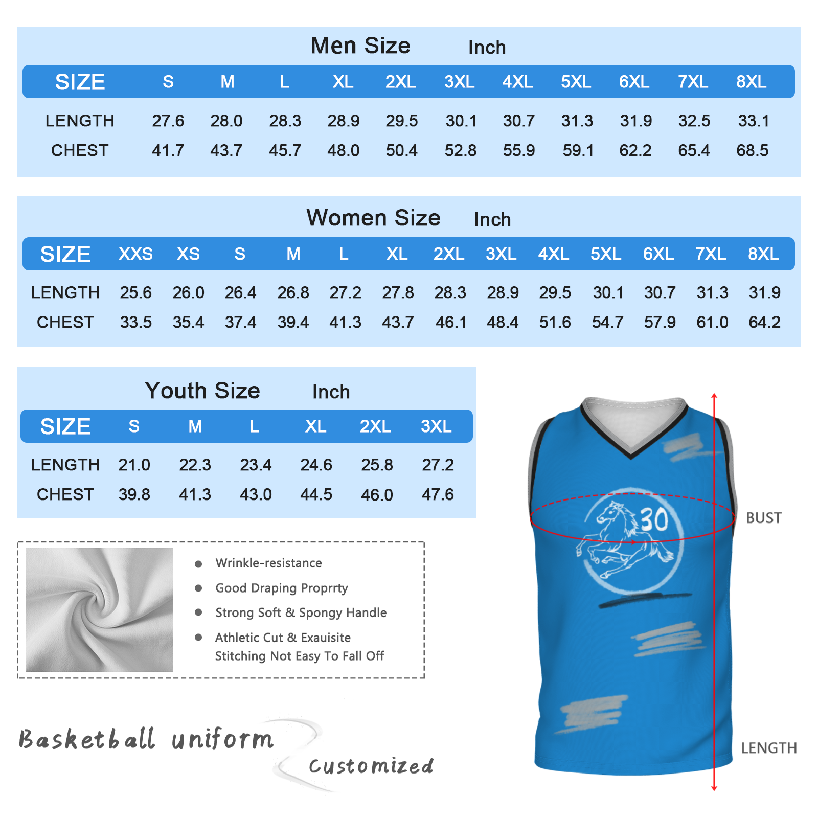 Custom Blue Chinese Painting Horse V-Neck Basketball Jersey