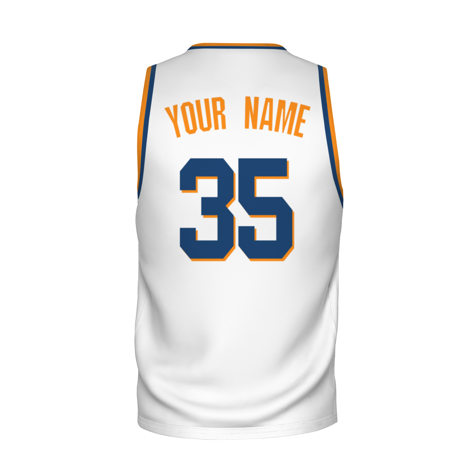 Custom White Dark Blue-Orange Authentic V-Neck Basketball Jersey