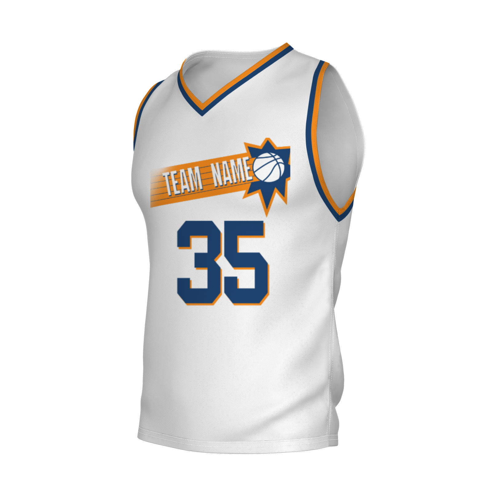 Custom White Dark Blue-Orange Authentic V-Neck Basketball Jersey