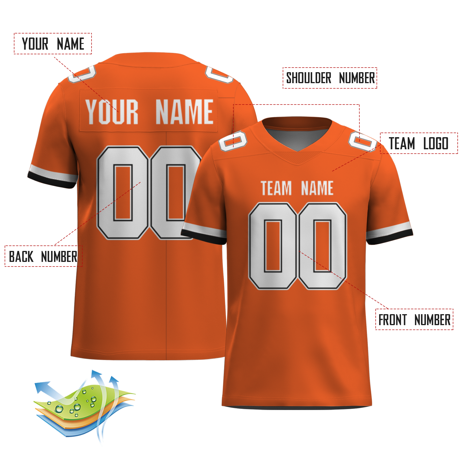 Custom  Orange White-Dark Blue Mesh Authentic Football Jersey