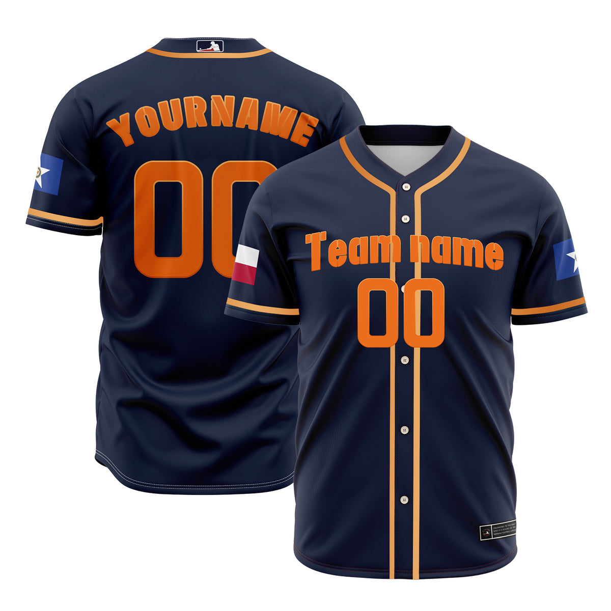 Custom Navy Blue Orange-Golden yellow Baseball Jersey