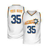 Custom White Dark Blue-Orange Authentic V-Neck Basketball Jersey