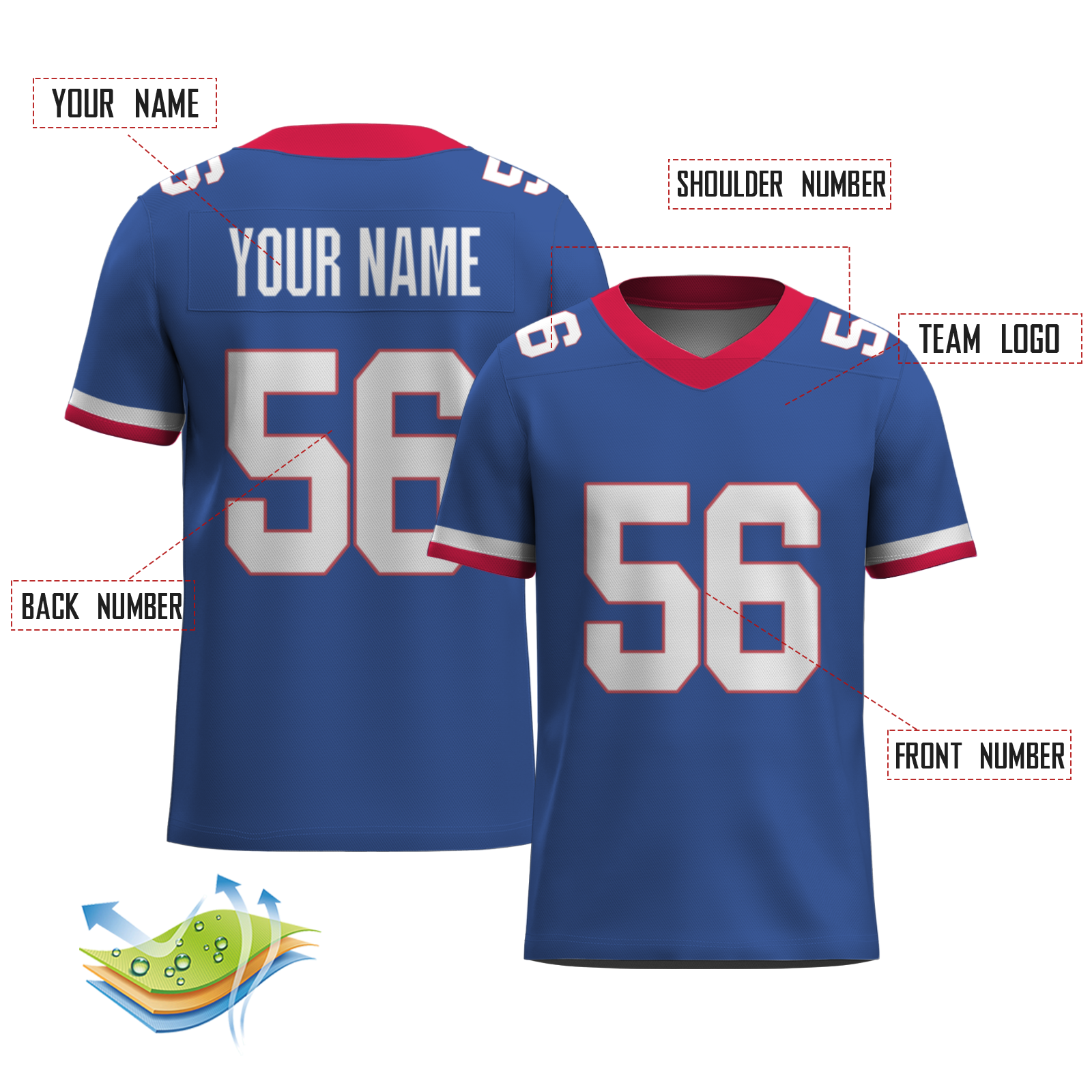 Custom Red White-Black Authentic 3D Football Jersey